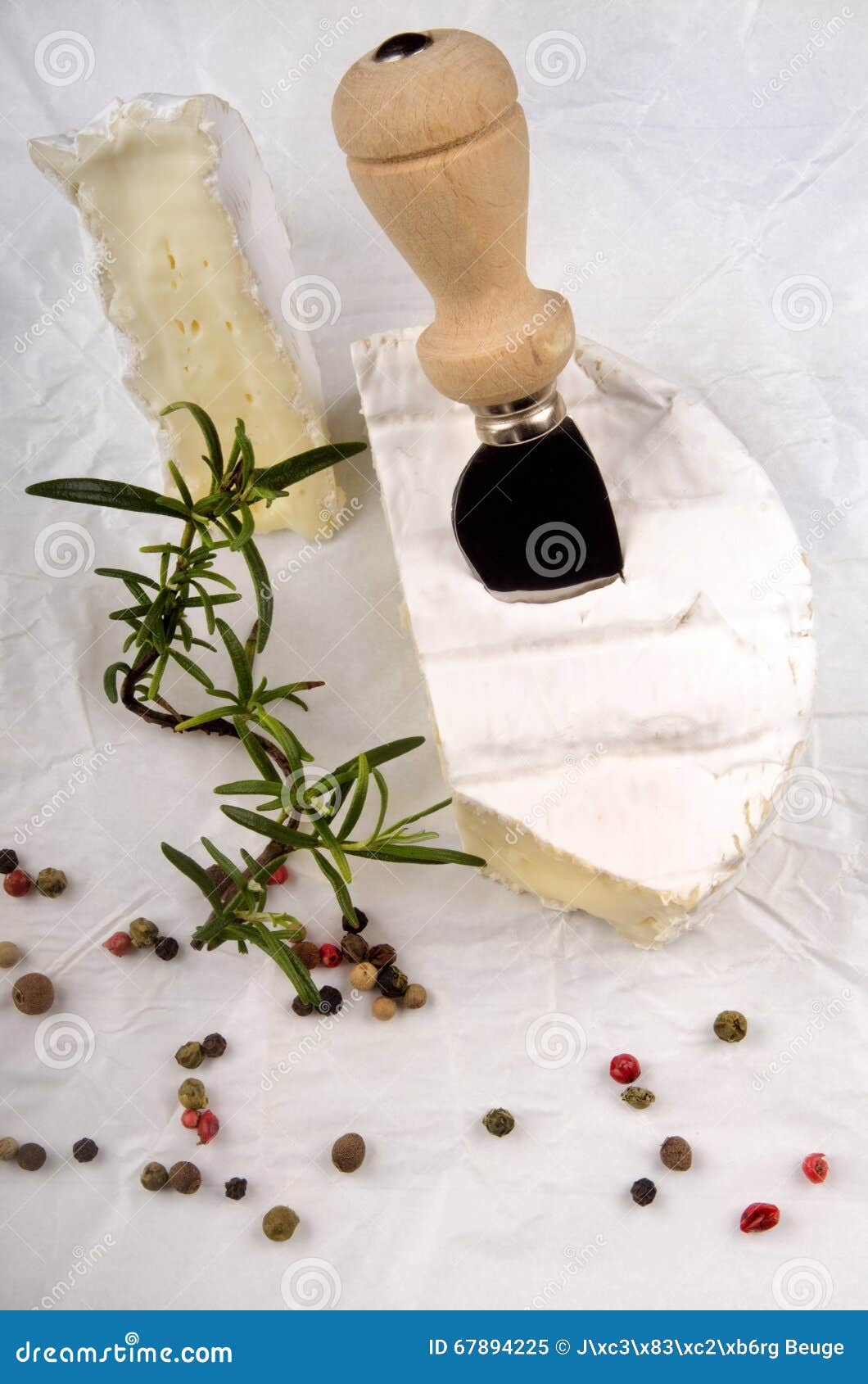Camembert with Cheese Knife and Colored Pepper Stock Image Image of