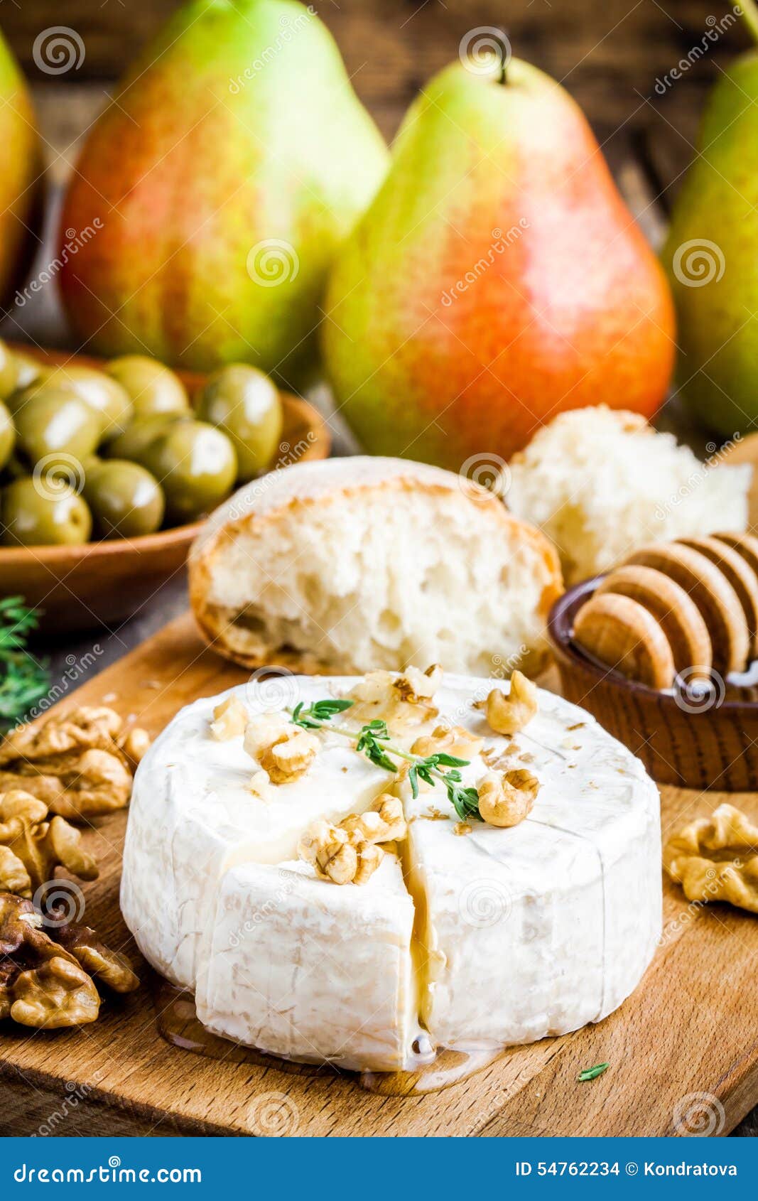 Camembert Cheese with Walnuts, Honey and Thyme Stock Photo Image of