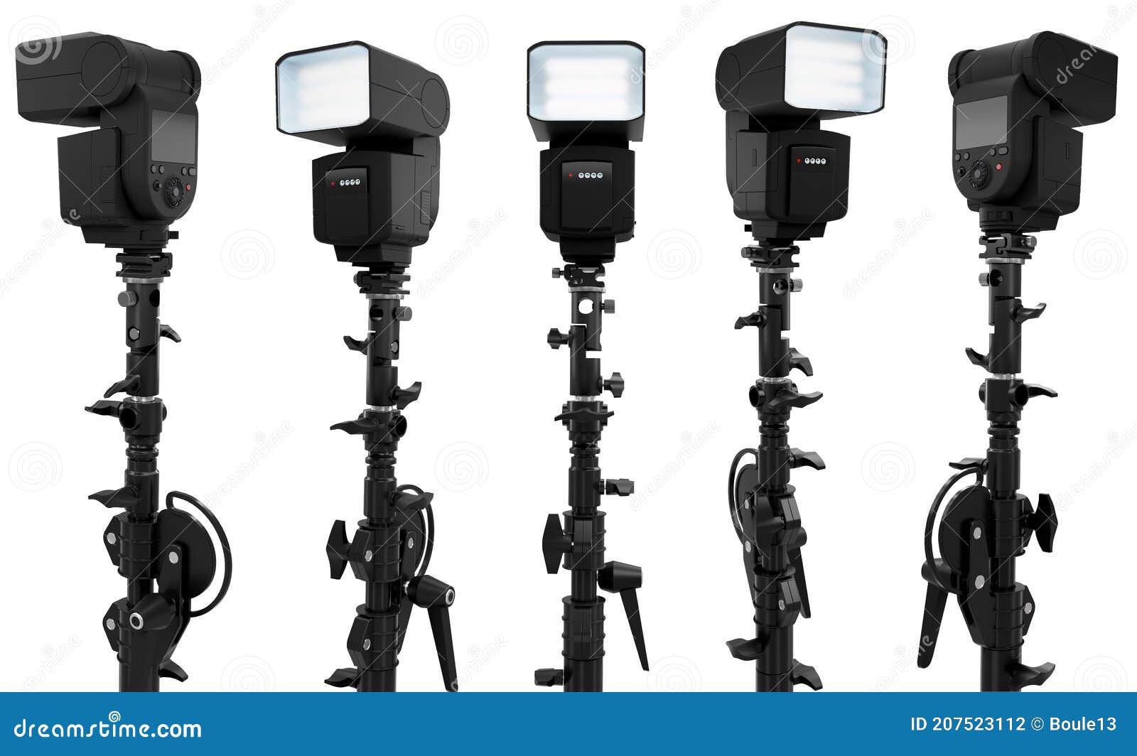 Camera External Flash Speedlight on Stand Isolated on White Background