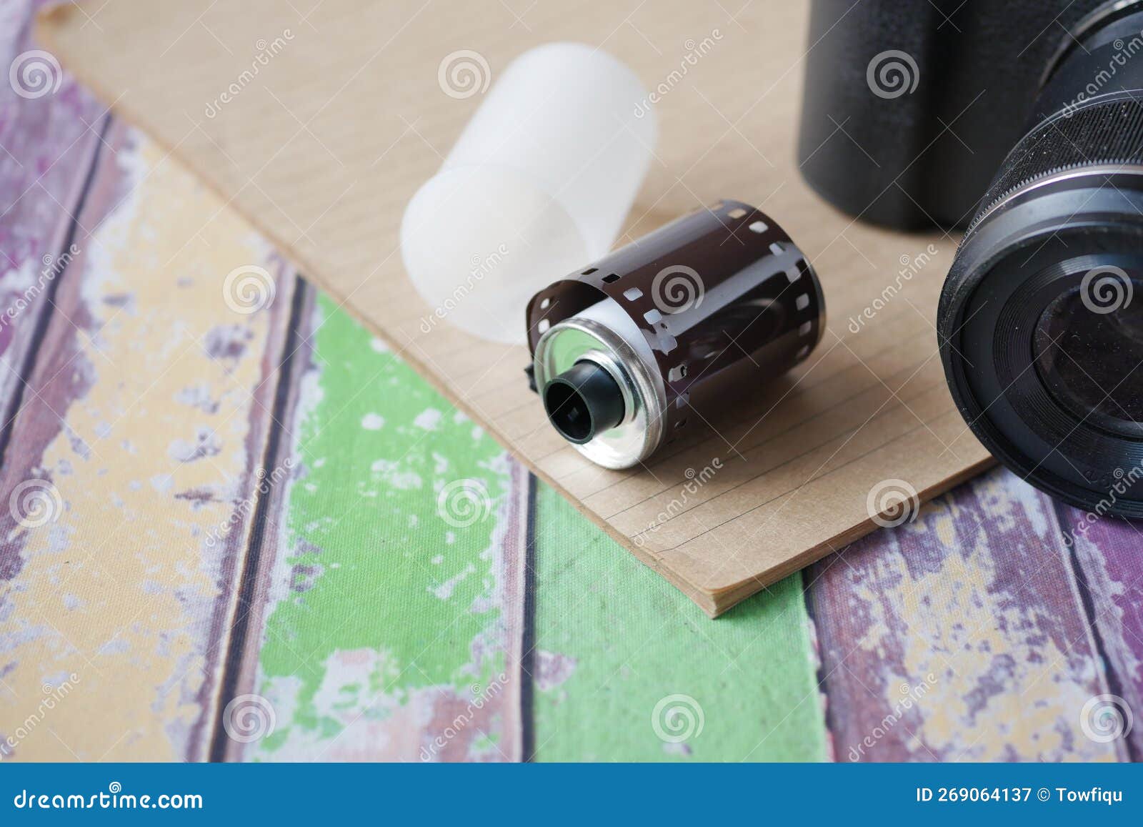 Camera with Film Rolls on Table Stock Image Image of photograph