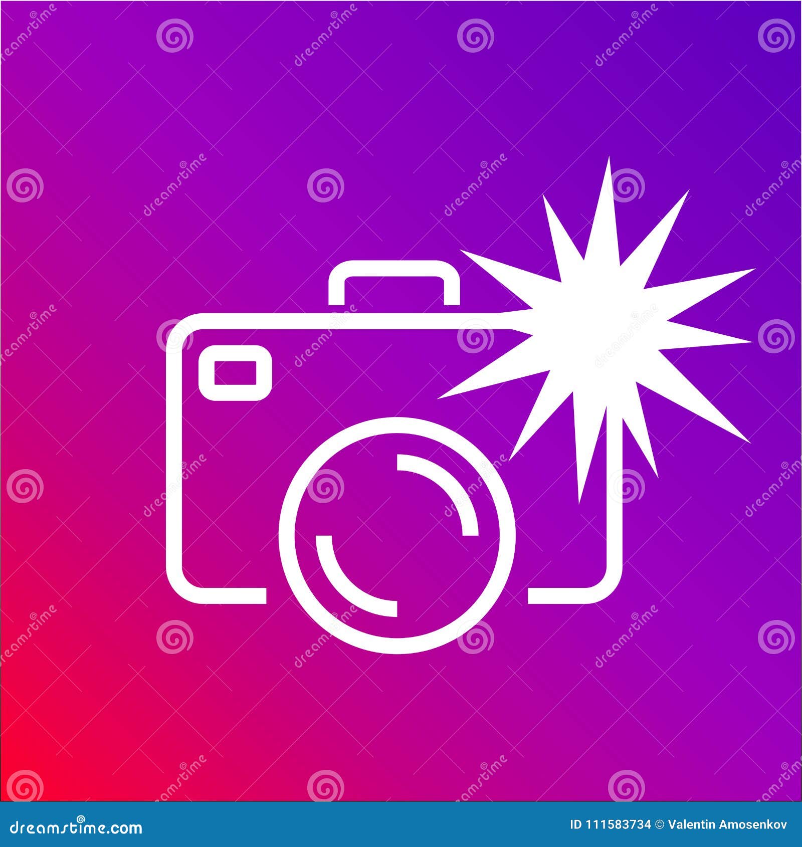 Camera Icon with Flash on the Colored Background. Editable Stroke Stock Illustration