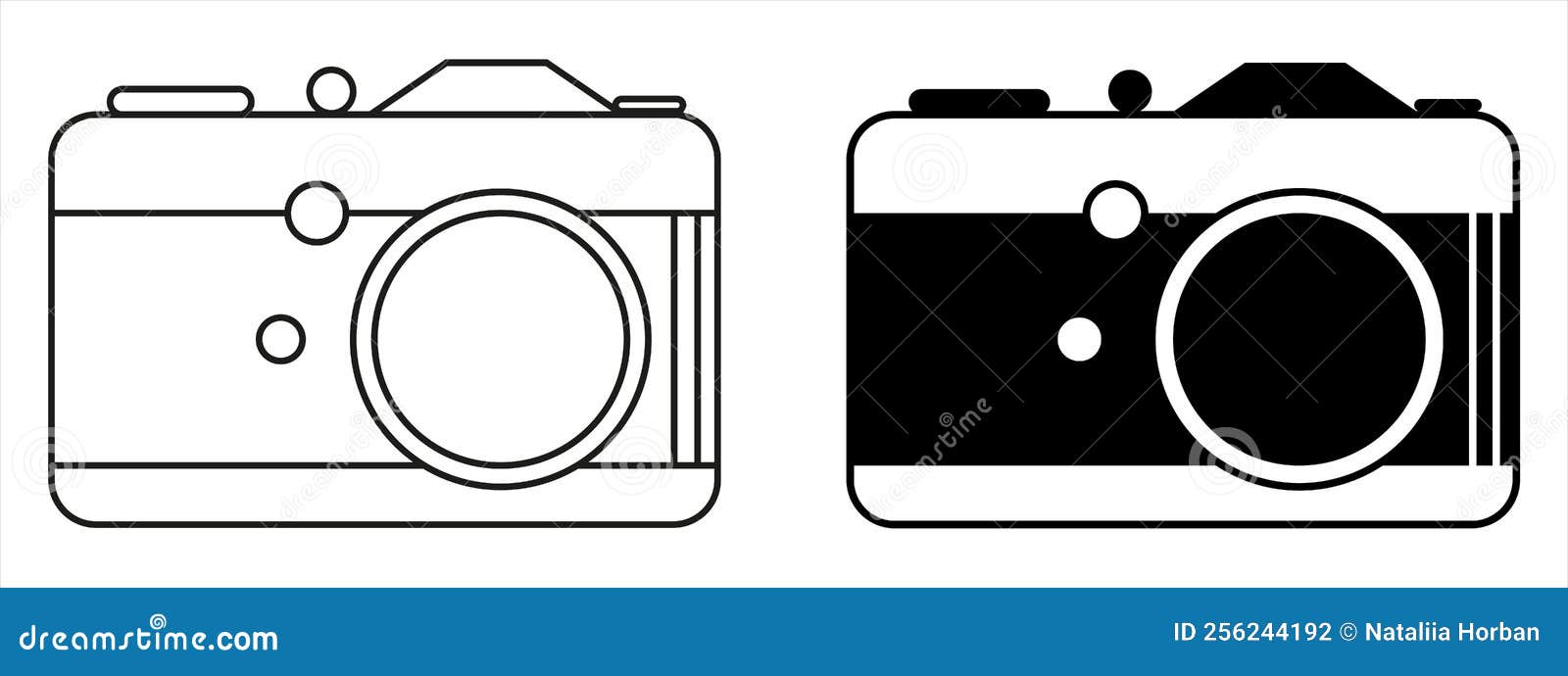 Camera Icons. Photo Camera in Flat and Line Art Style Stock Vector