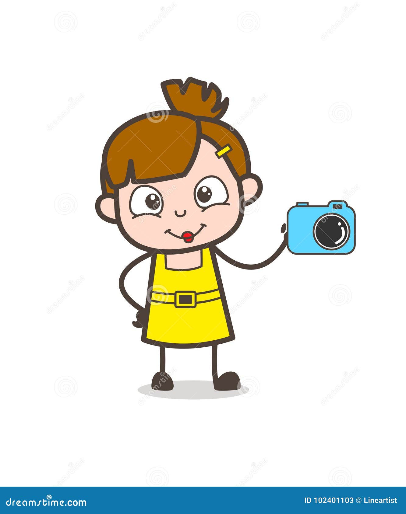 Camera Marketing Concept - Cute Cartoon Girl Vector Stock Illustration ...