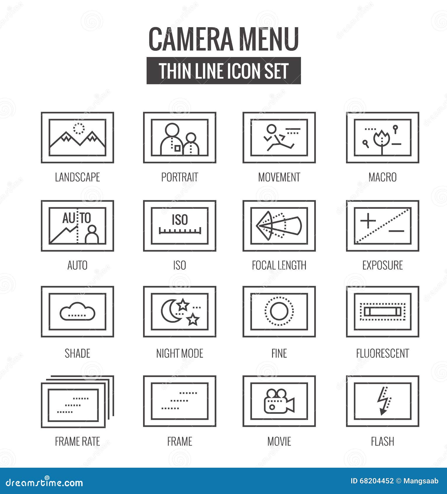 camera menu and function icons.