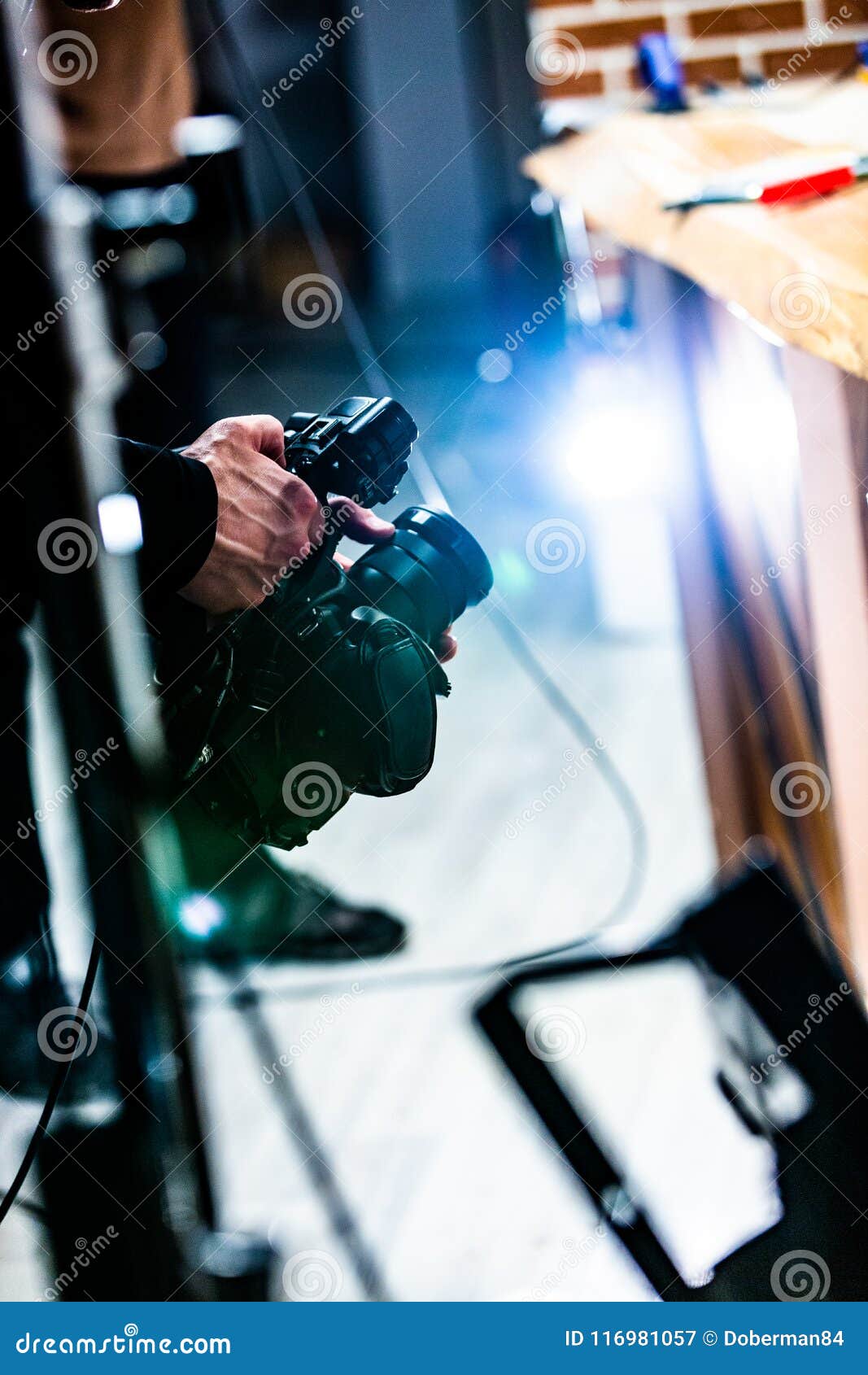 Camera Operator Working with a Cinema Camera Stock Image Image of
