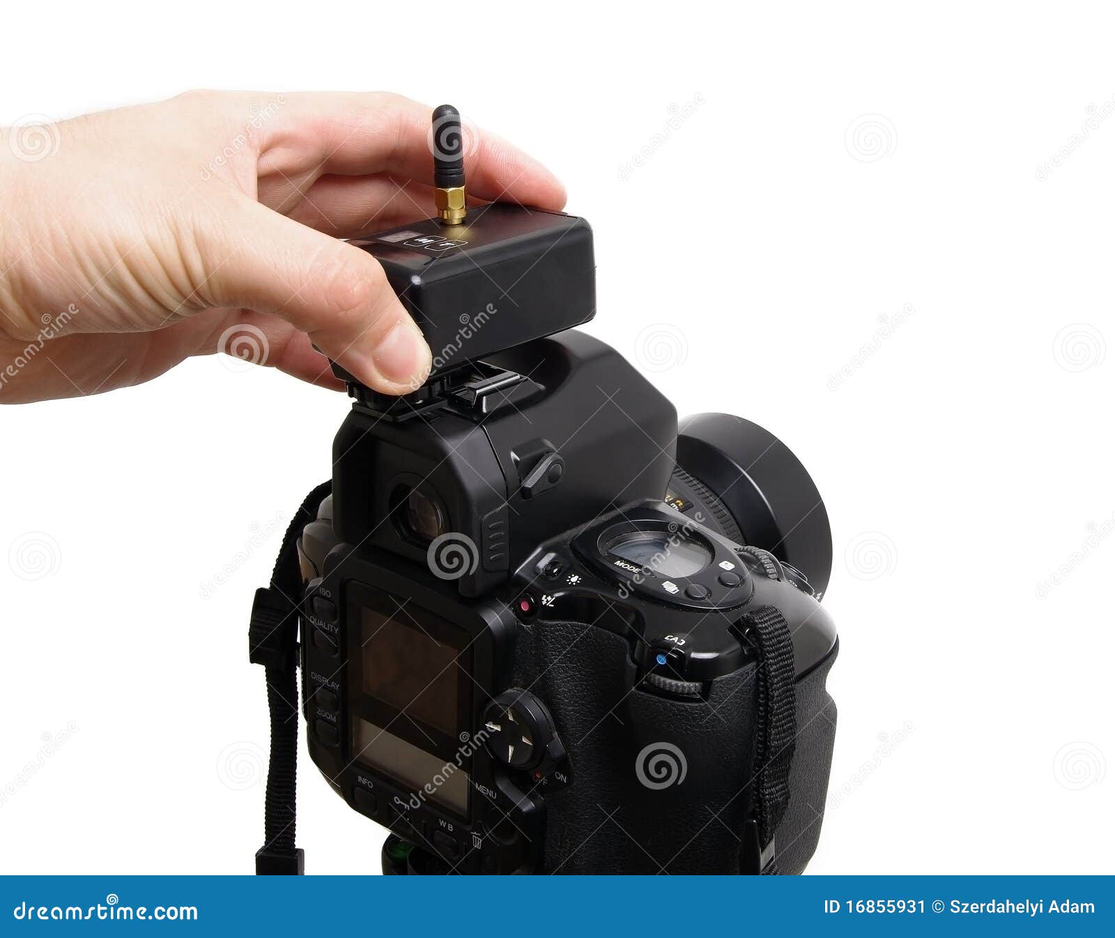 Camera with radio trigger stock image. Image of connect 16855931