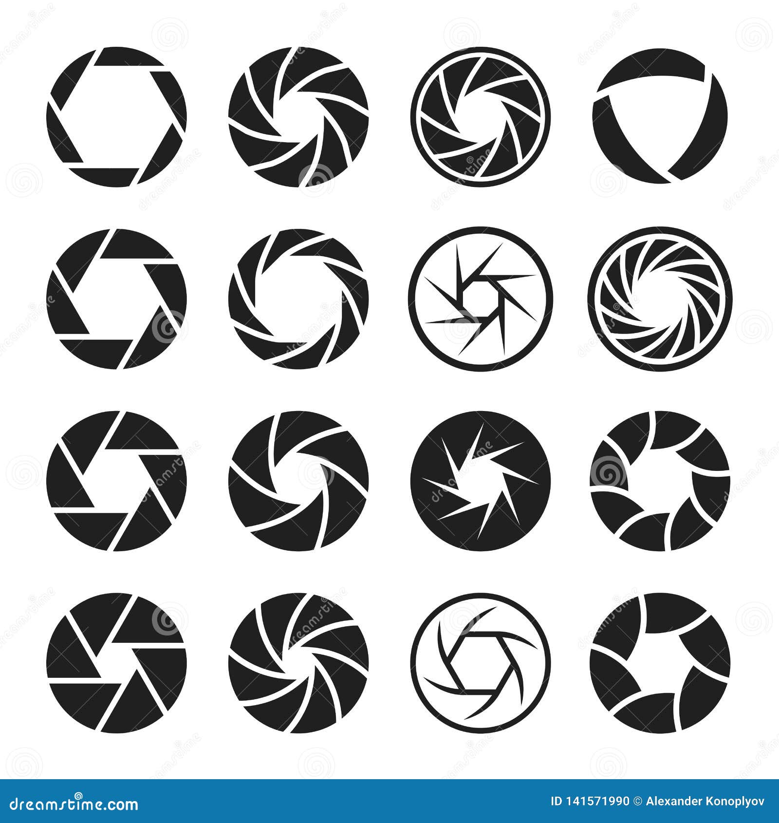 camera shutter icon set, photo and video equipment
