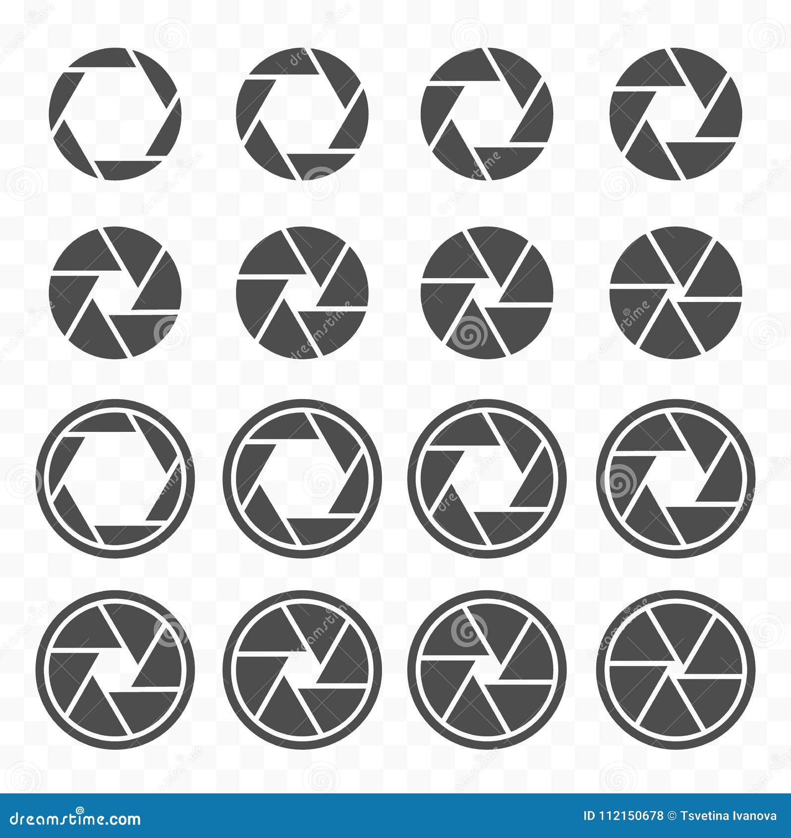 camera shutter icons set, aperture value icons