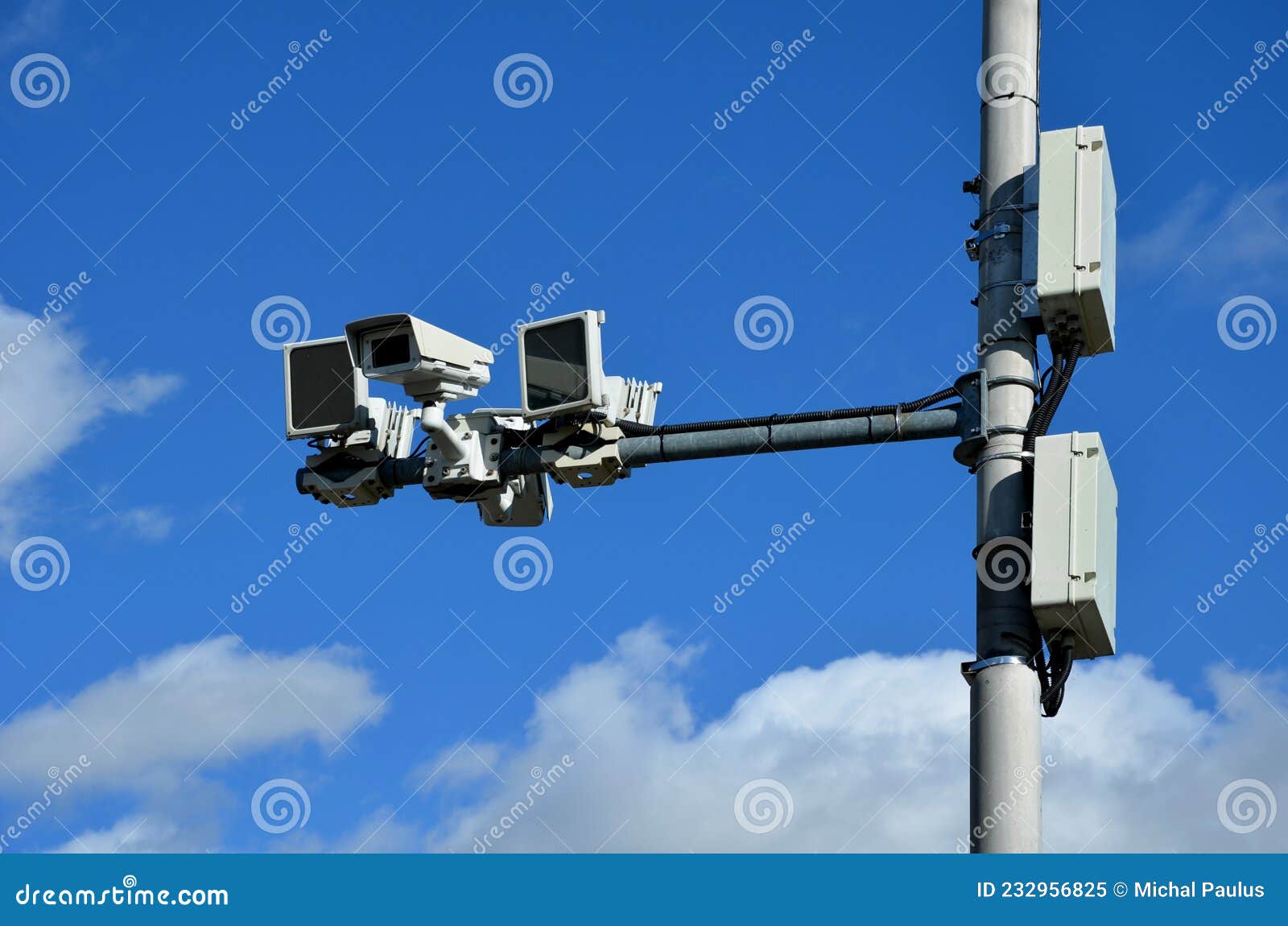 a camera system monitoring the speed of traffic vehicles on the city motorway ring. the fine comes by mail to anyone who exceeds t