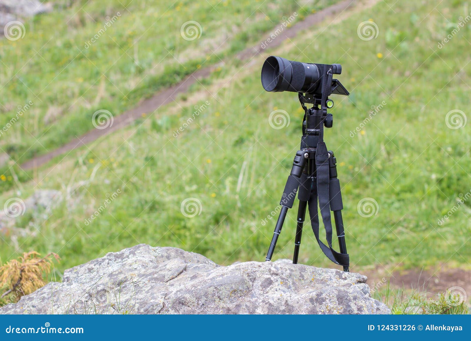 Camera on a Tripod in the Mountains Stock Photo Image of colorful