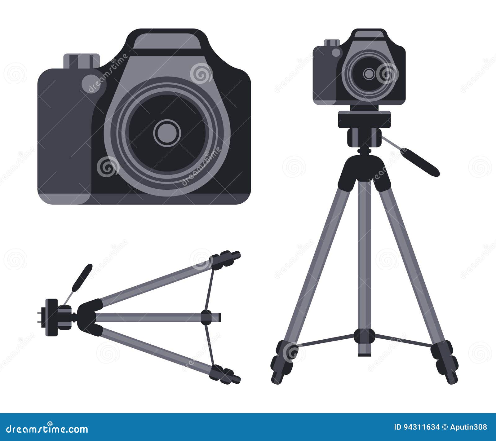 Camera And Tripod. Vector Illustration Isolated On White Background