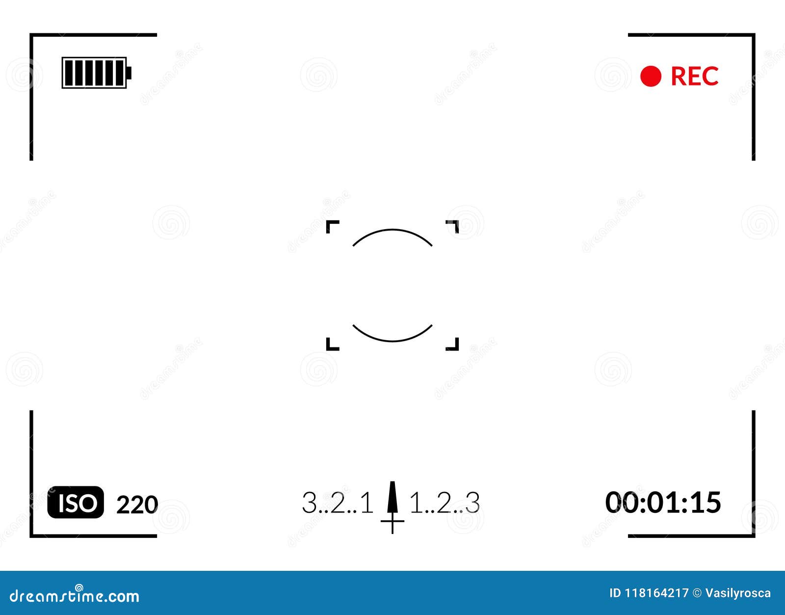 Camera Viewfinder with Digital Focus and Exposure Camera Settings. Screen Photography Frame