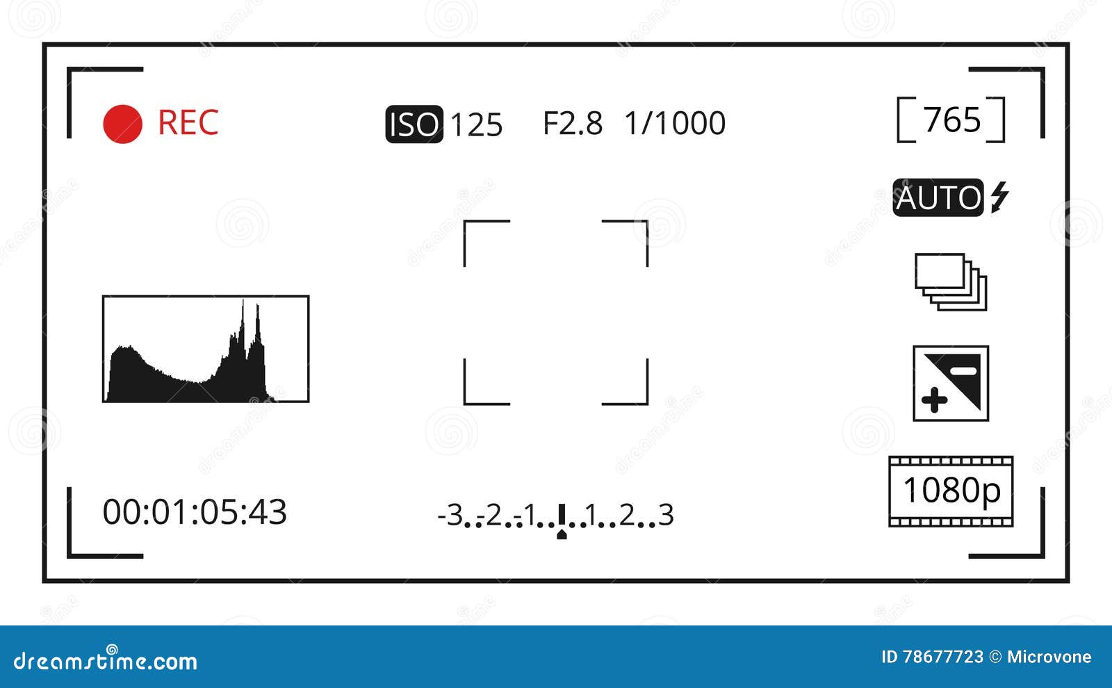Camera Viewfinder Focusing Screen Display with Photo Control Icons