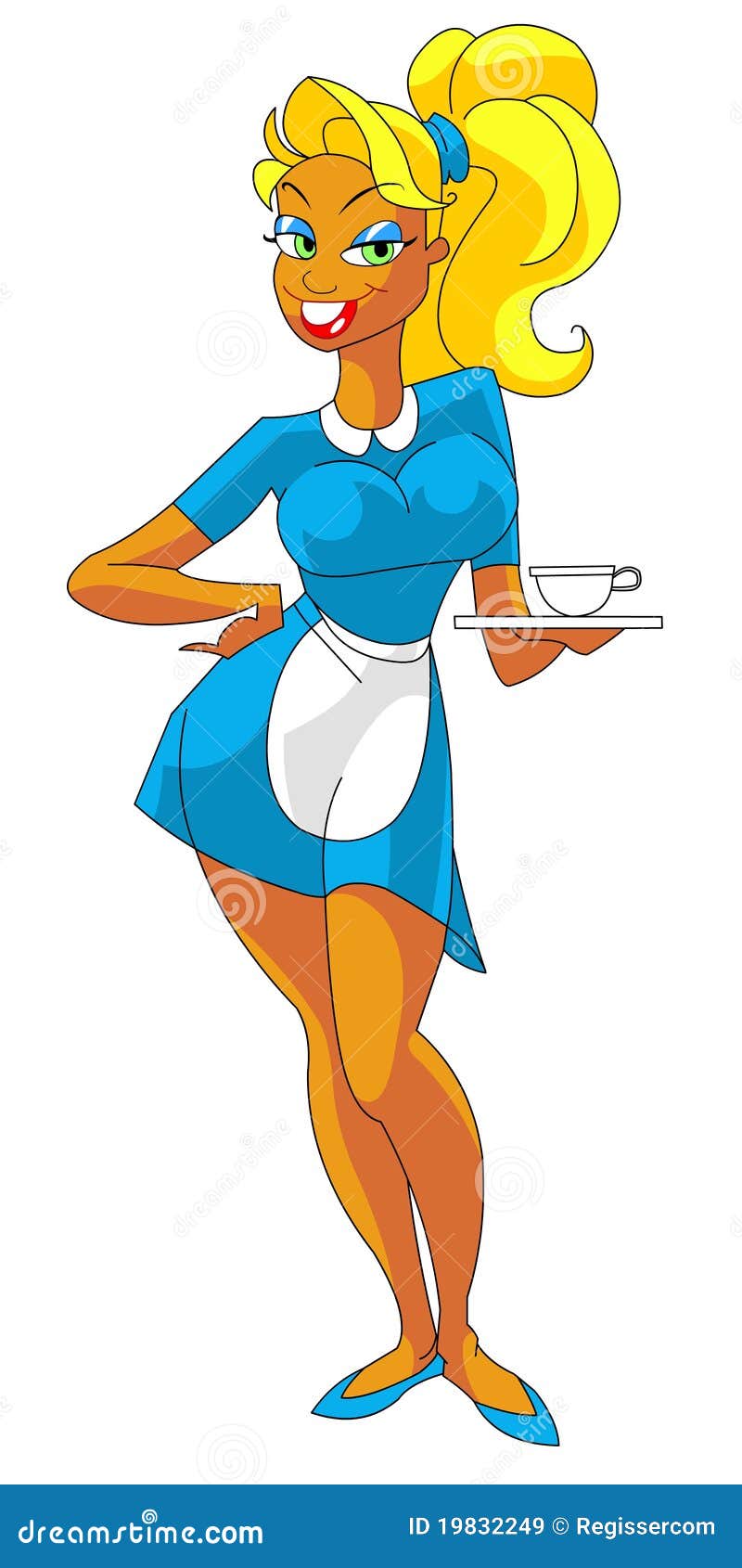 Cameriera di bar attraente con una tazza di caffè. Illustrazione Colourful della cameriera di bar sexy con una tazza di caffè.