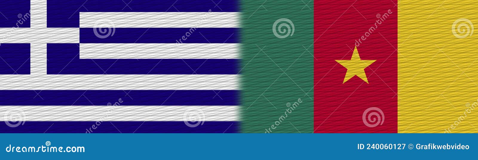 Cameroon and Greece Fabric Texture Flag â€“ 3D Illustrations Stock