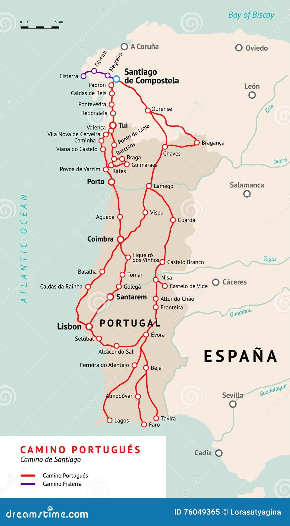 camino portuguÃÂ©s map. camino de santiago portugal