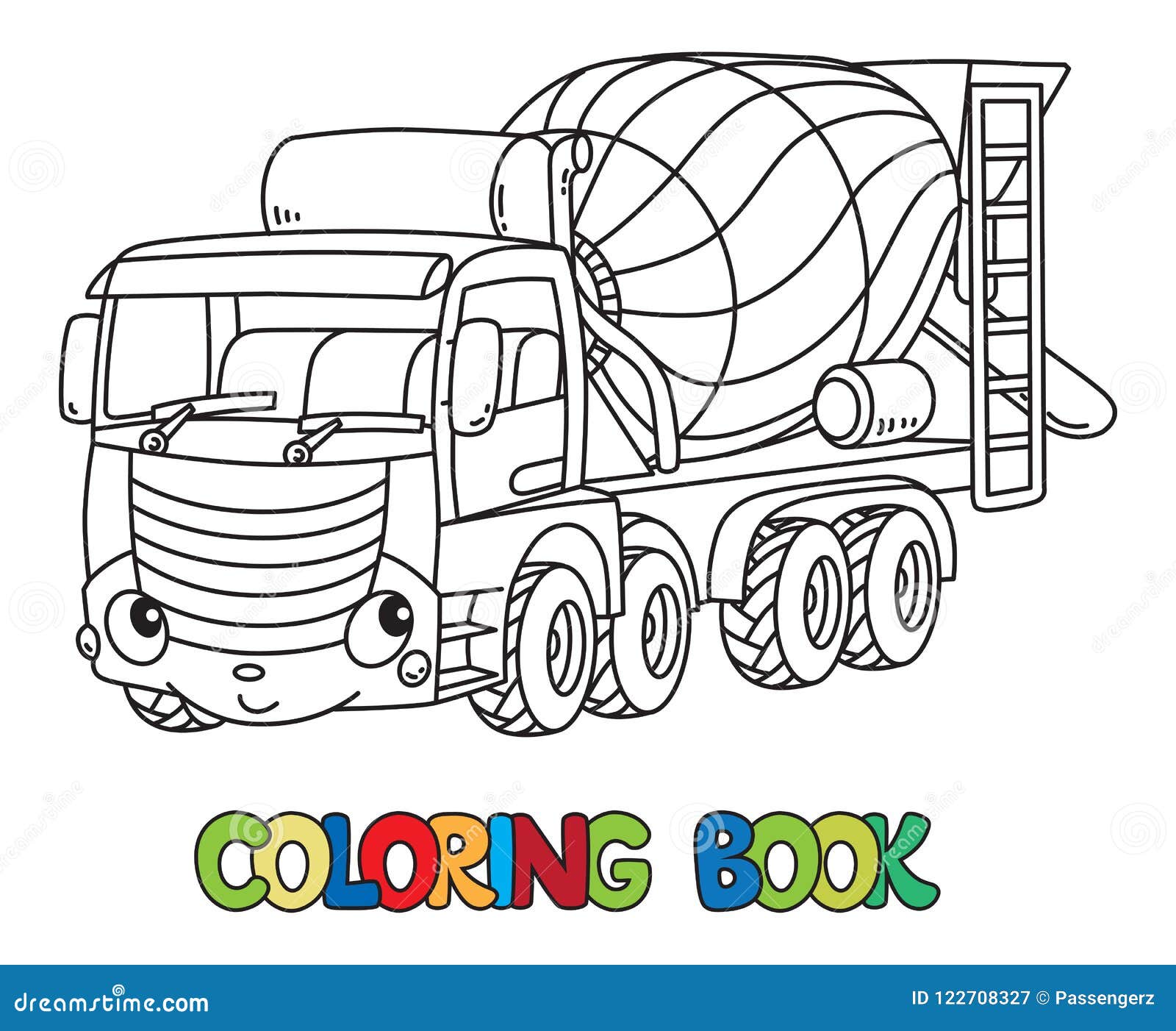 Camion Divertente Della Betoniera Con Il Libro Da Colorare Degli Occhi Illustrazione Vettoriale Illustrazione Di Macchinario Citt