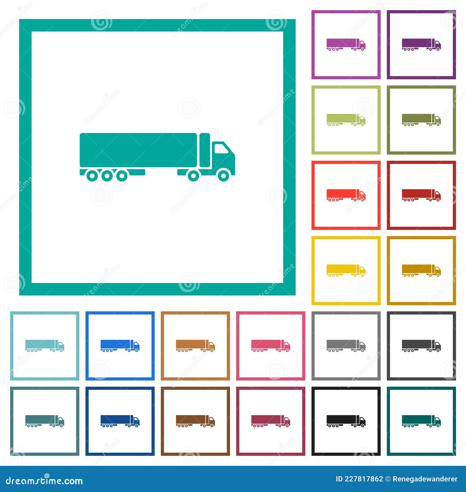 camion side view flat color icons with quadrant frames