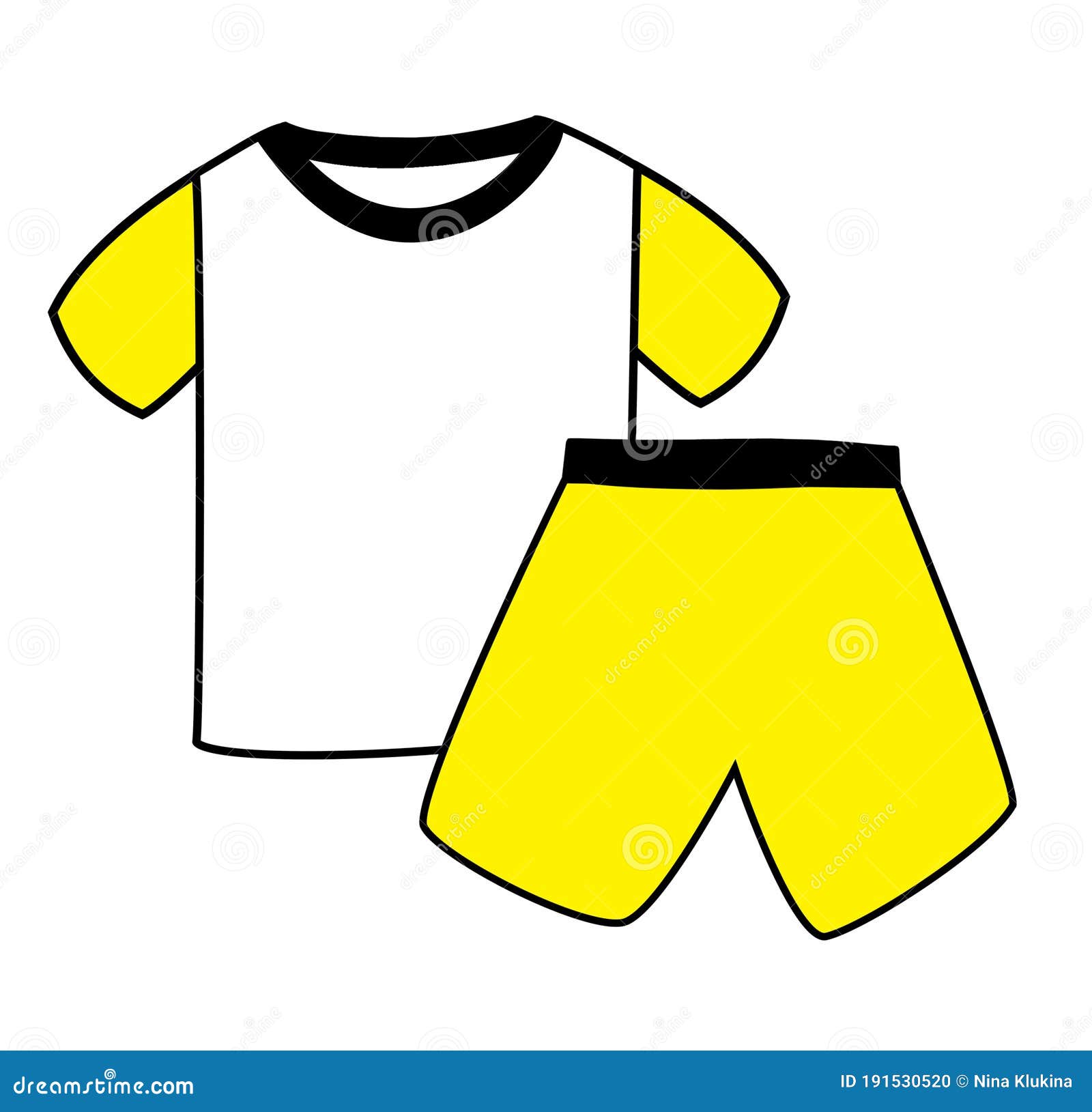 Camisetas Y Pantalones Cortos Para Niños En Blanco Y Negro Amarillo Stock de  ilustración - Ilustración de aislado, objeto: 191530520