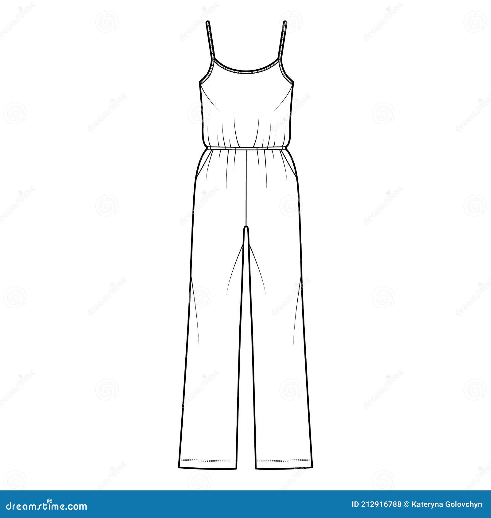 Camisole Jumpsuit Dungaree Overall Technical Fashion Illustration with ...