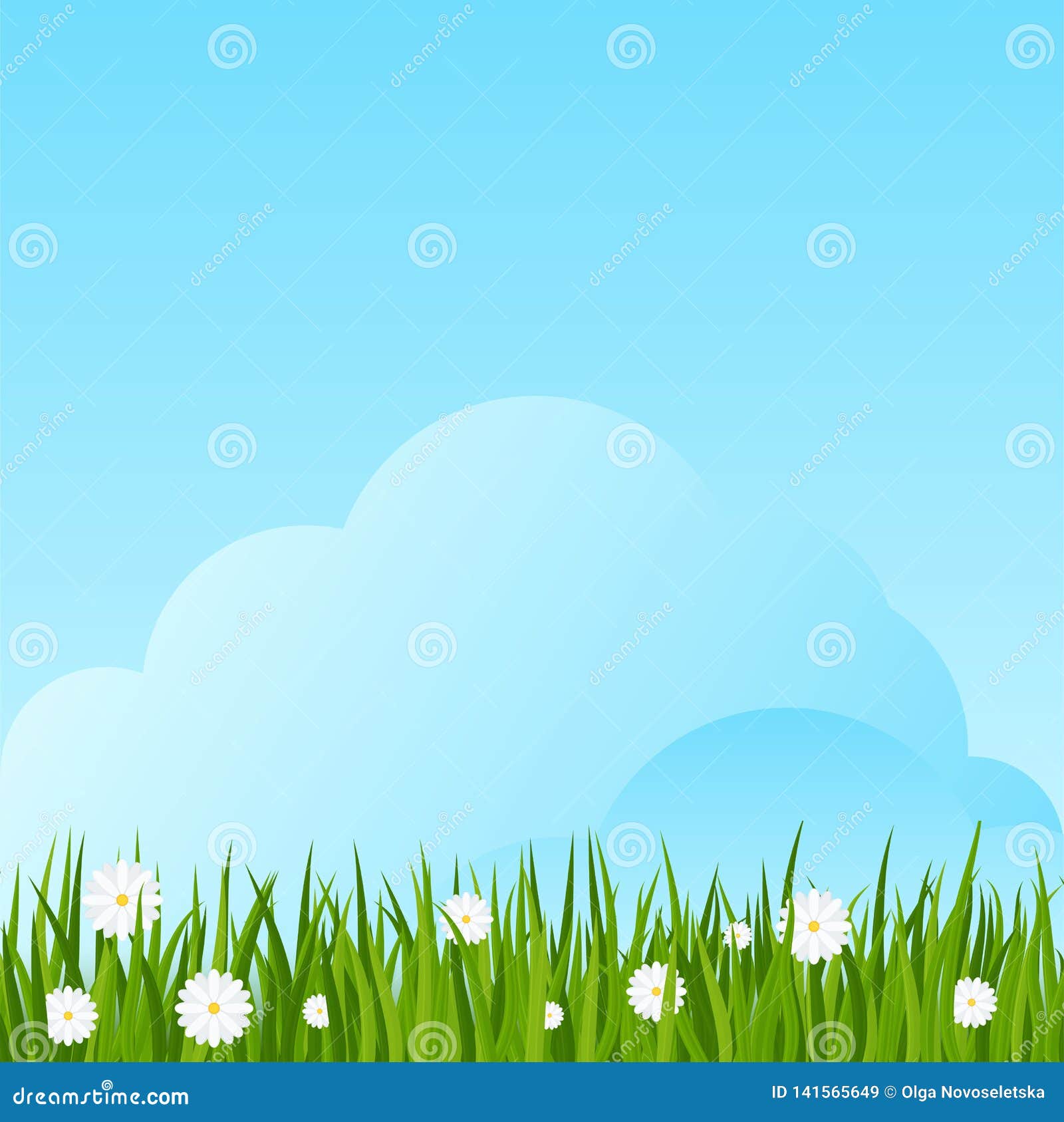 Camomiles and a Green Grass Border on Blue Sky Background. Stock Vector -  Illustration of chamomile, glade: 141565649