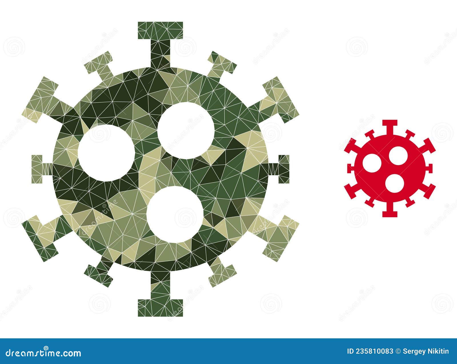 triangulated mosaic covid-2019 virus icon in camouflage army color hues