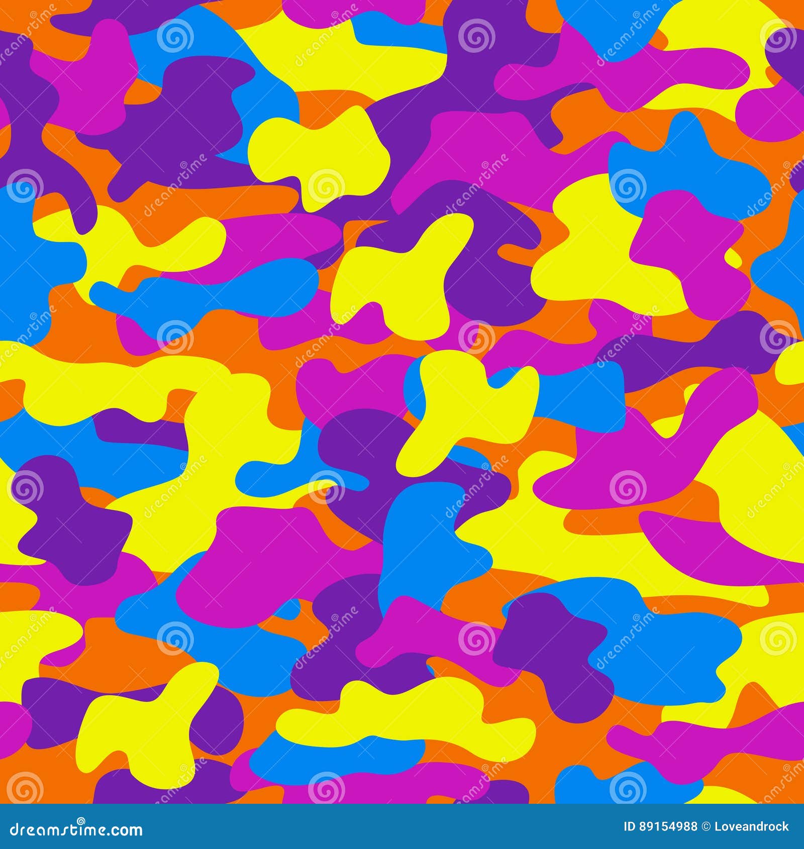Camouflage Seamless Pattern in a Violet, Orange, Blue, Yellow and Deep ...