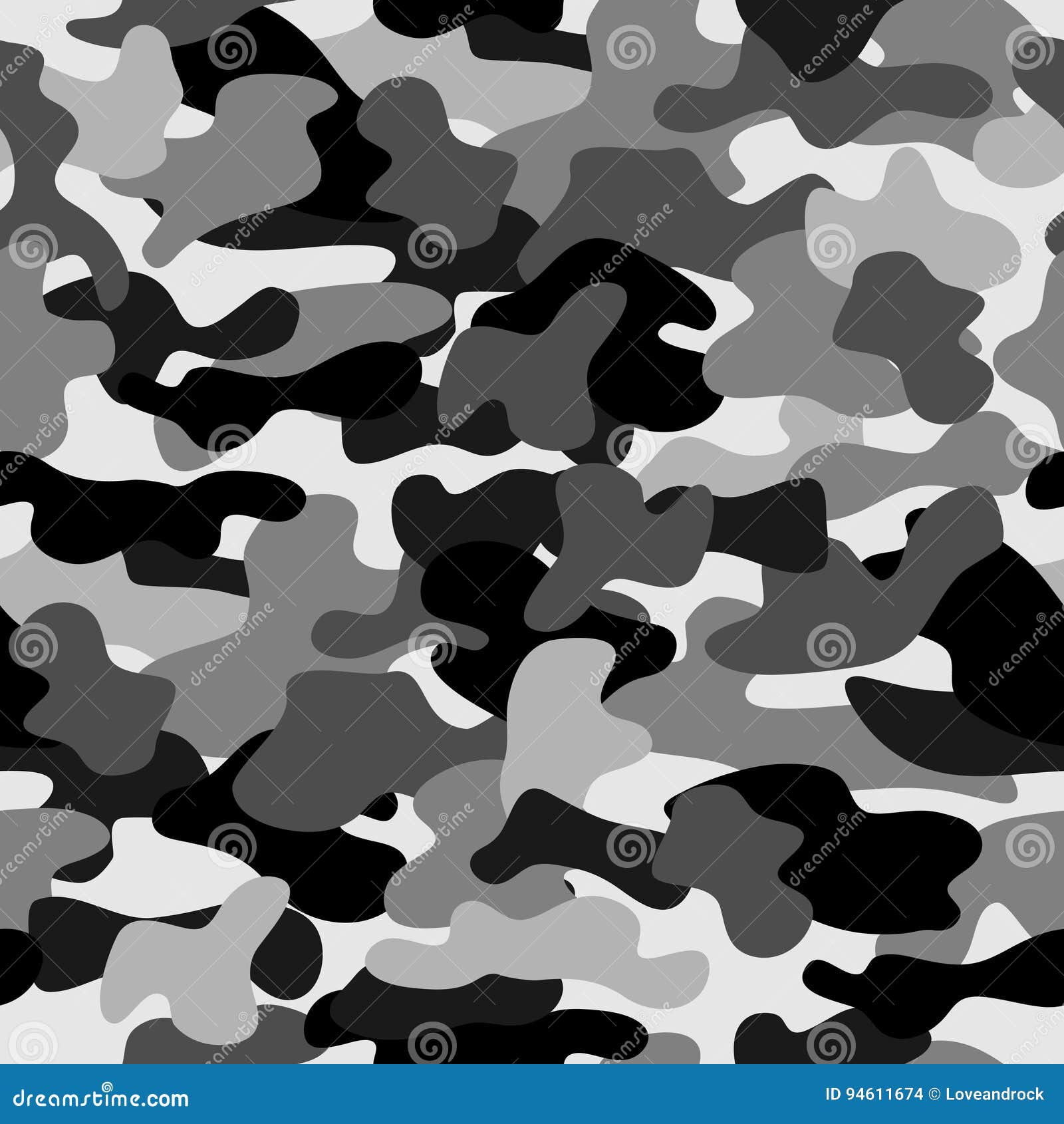 Camouflage Seamless Pattern in a White, Black and Grey Colors