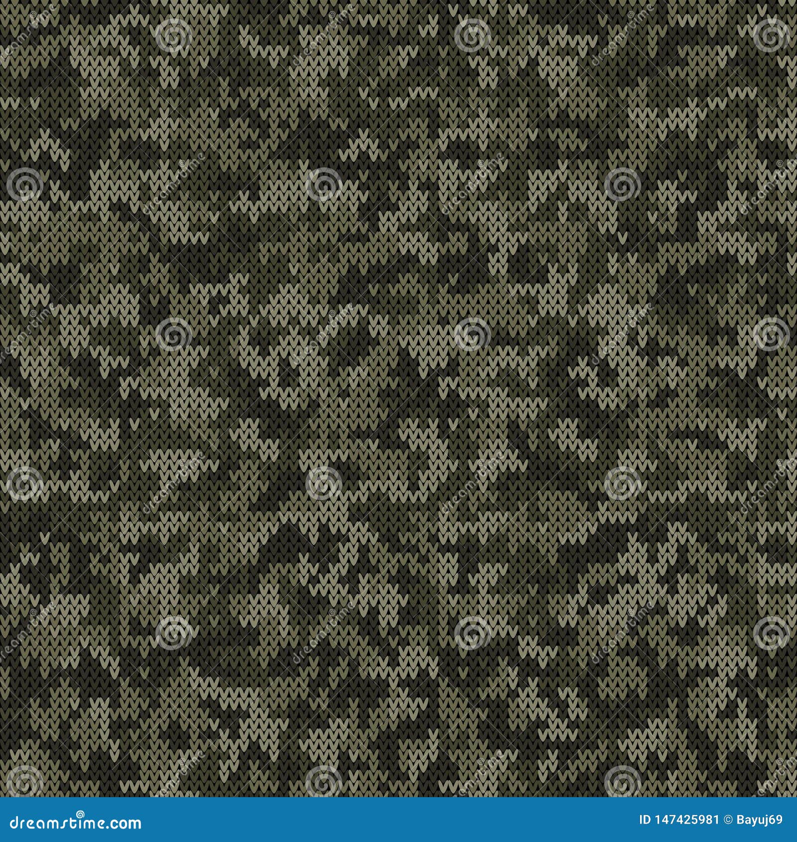 Camouflage Style Knitted Pattern in Dark Green Colors Stock Vector