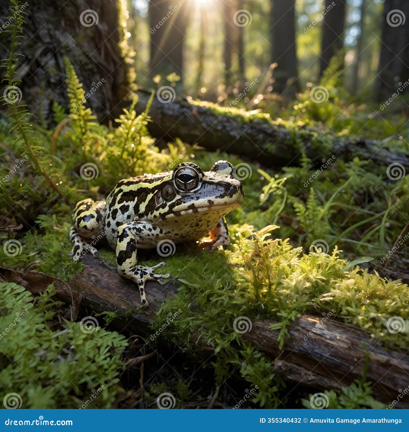 camouflaged gopher frog resting under a log