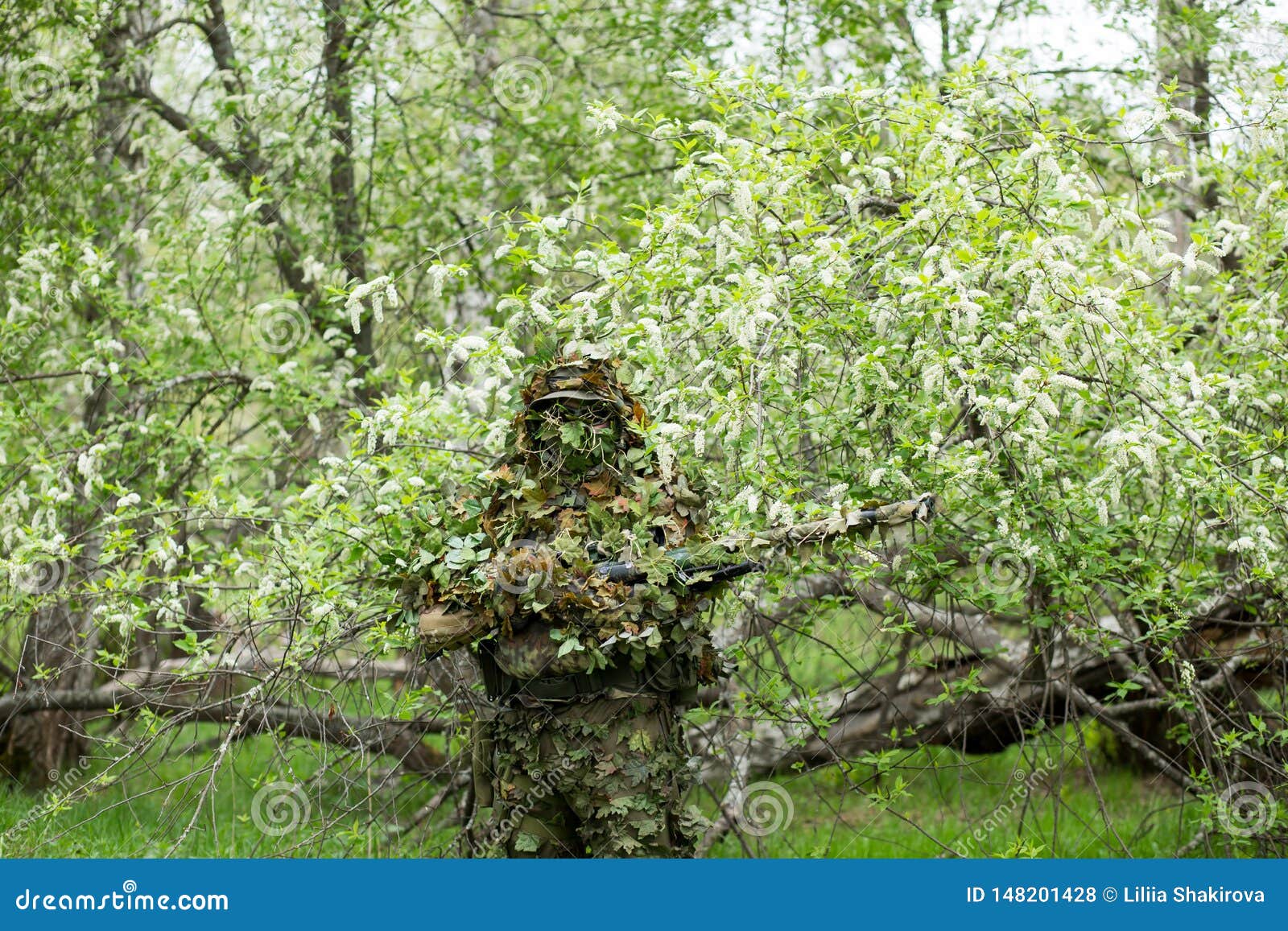 Camouflaged Sniper in the Forest Stock Photo - Image of people, scout:  148201428