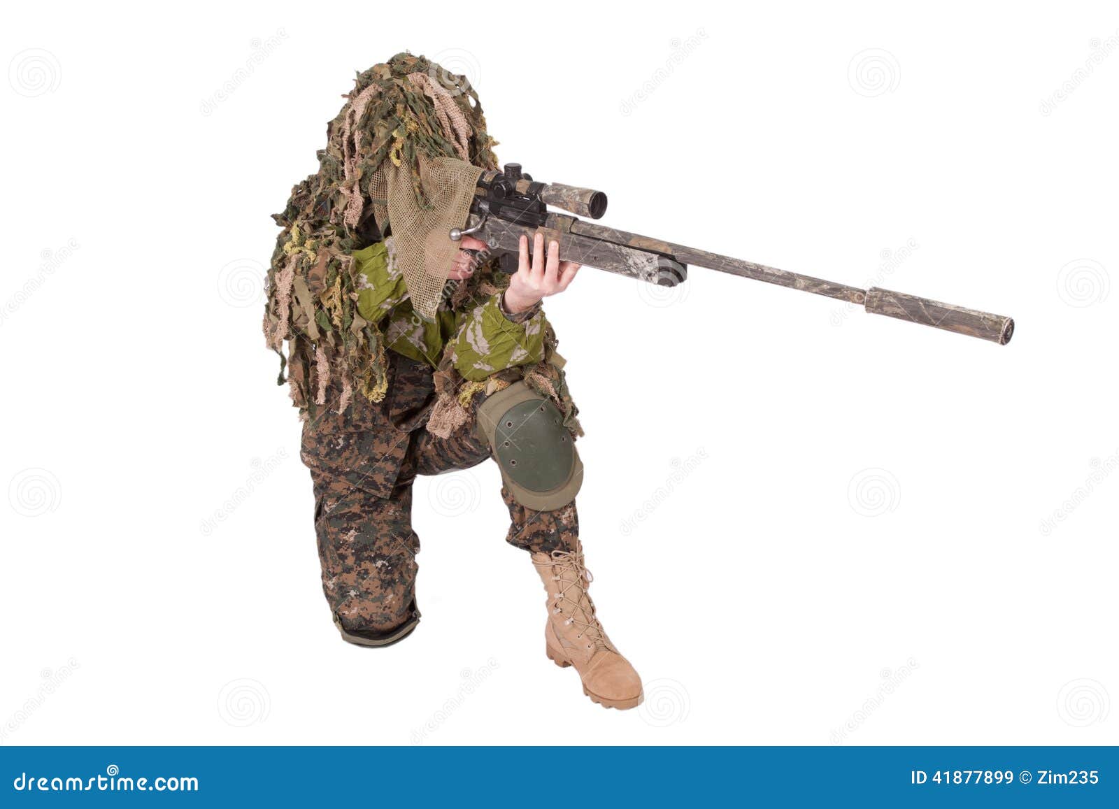 Sniper in Camouflaged Suit with Rifle Stock Image - Image of