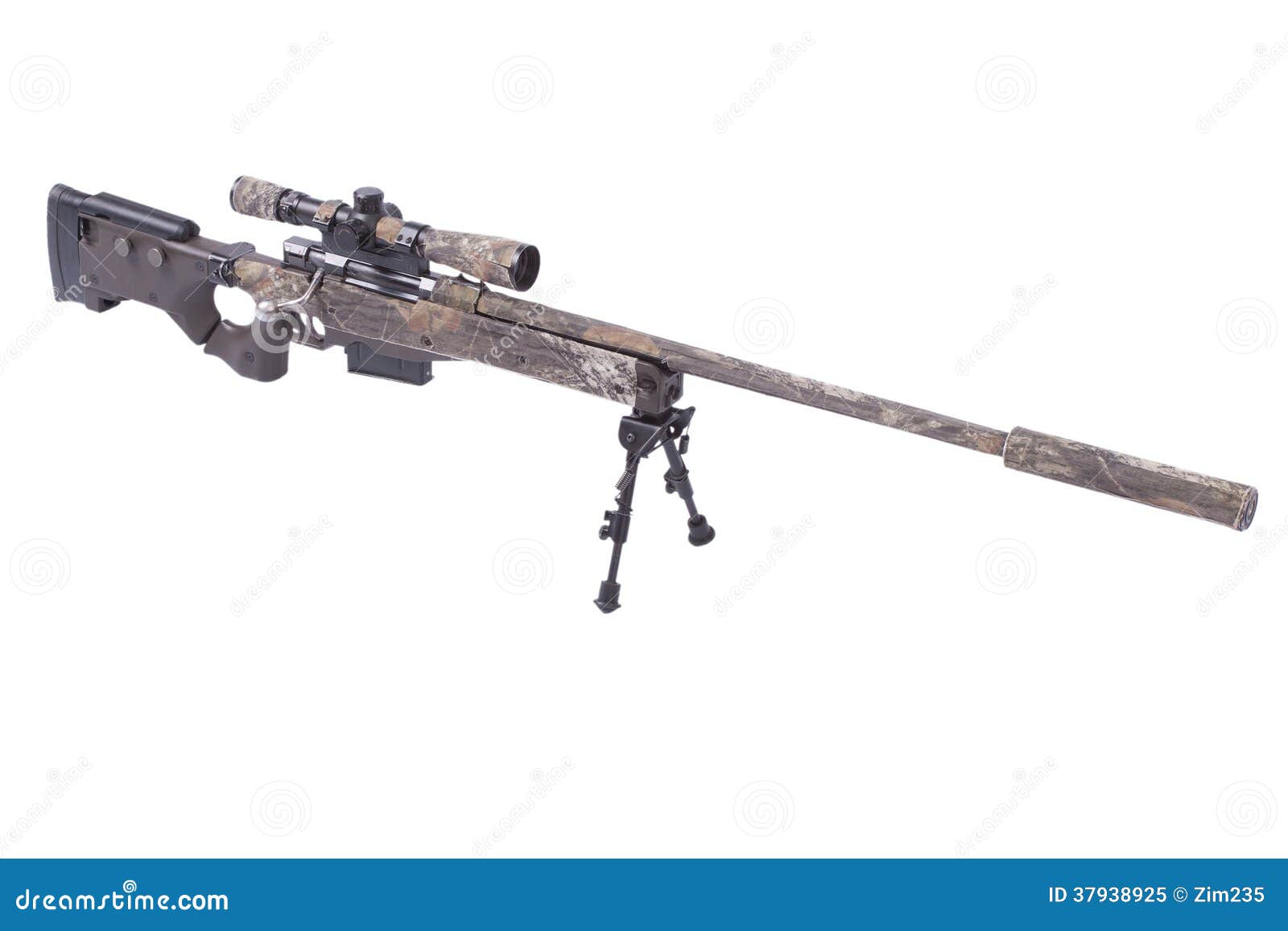 Camouflaged Sniper Rifle with Scope Stock Image - Image of