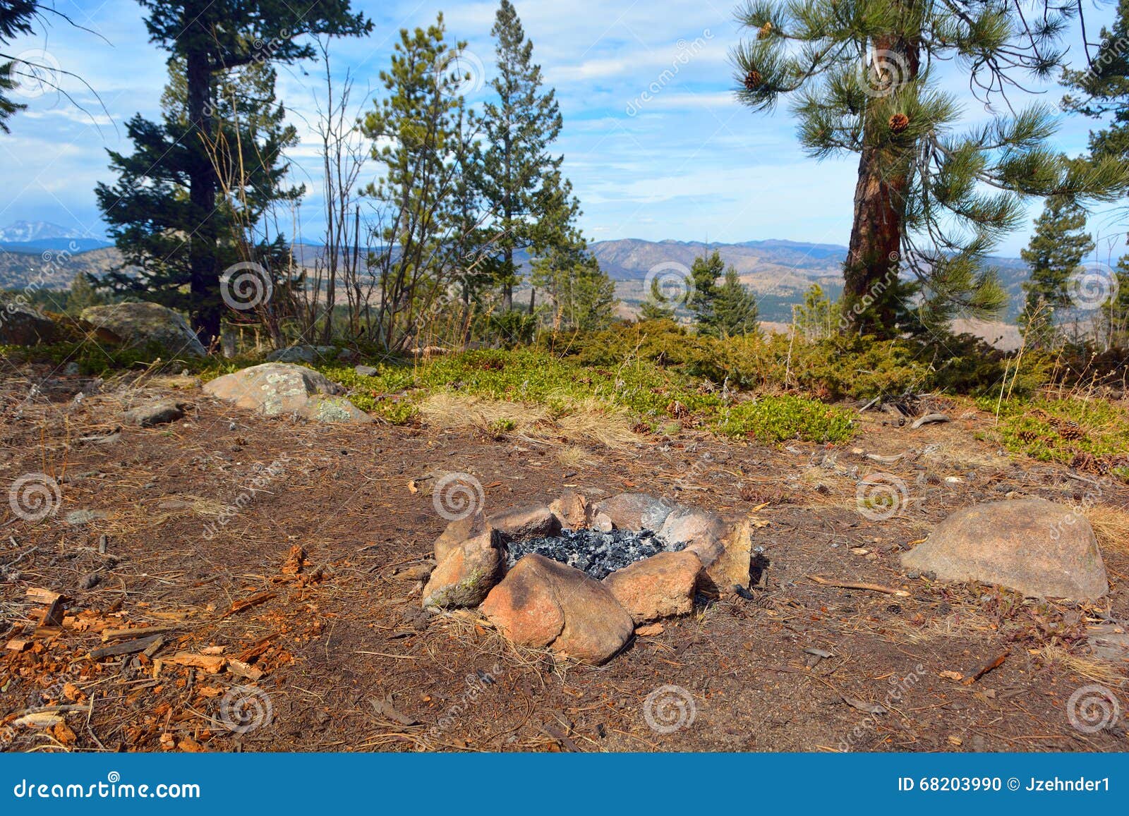 Camp Fire Rock Circle in the Mountains Stock Photo Image of firepit