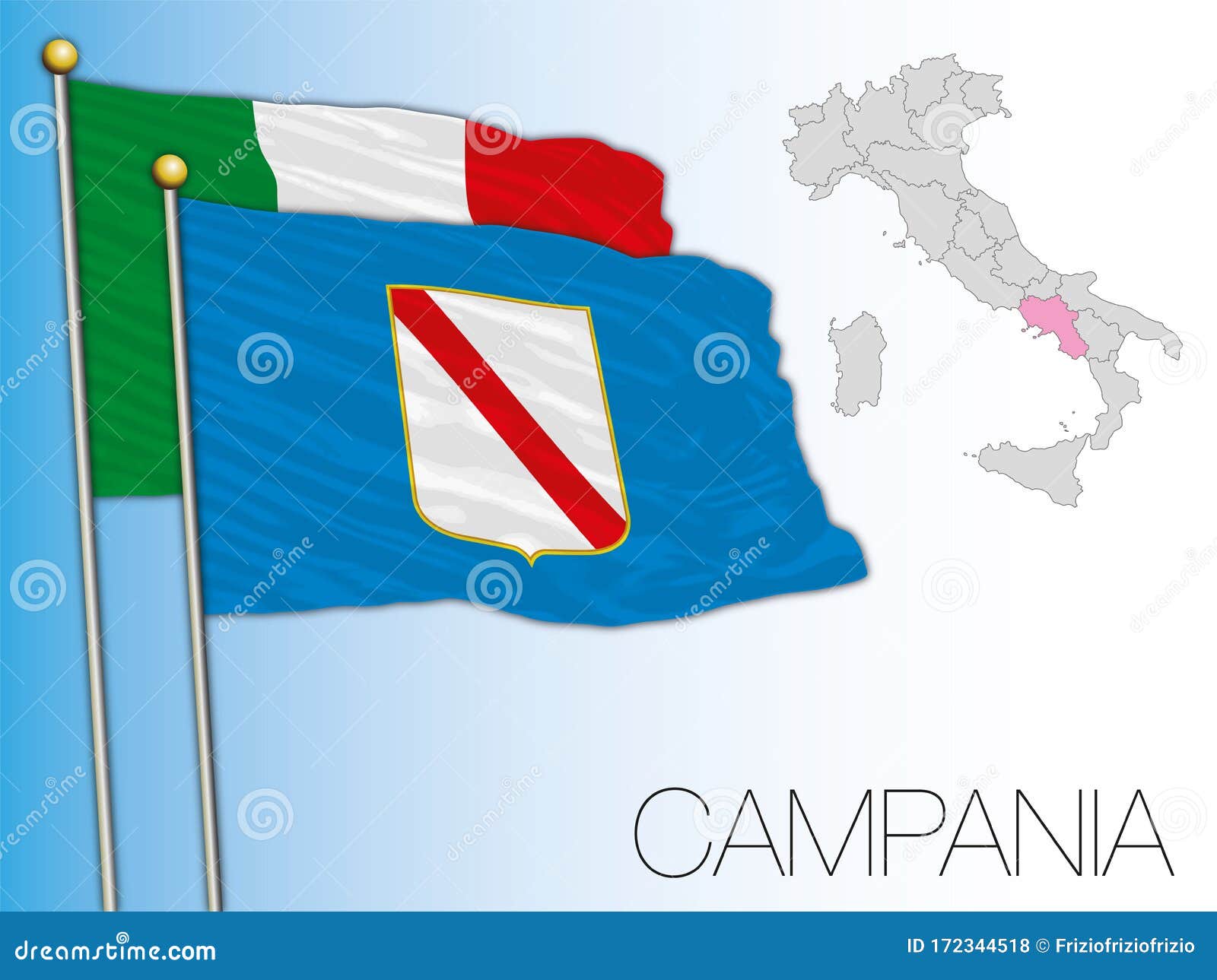 Campania Official Regional Flag And Map Italy Stock Vector Illustration Of Pompei Flag 172344518