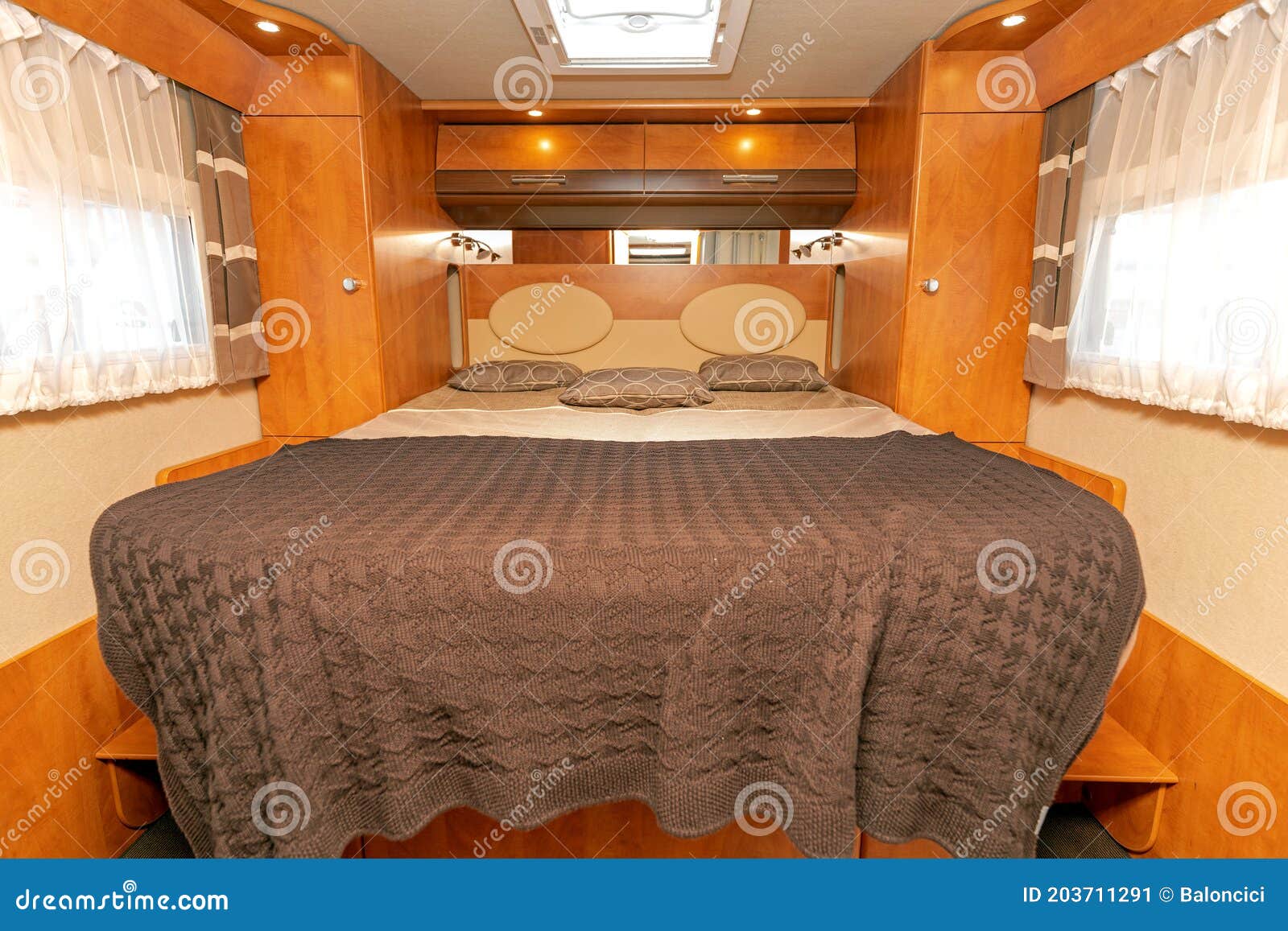 Camper Bedroom stock image. Image of shelf, skylight 203711291