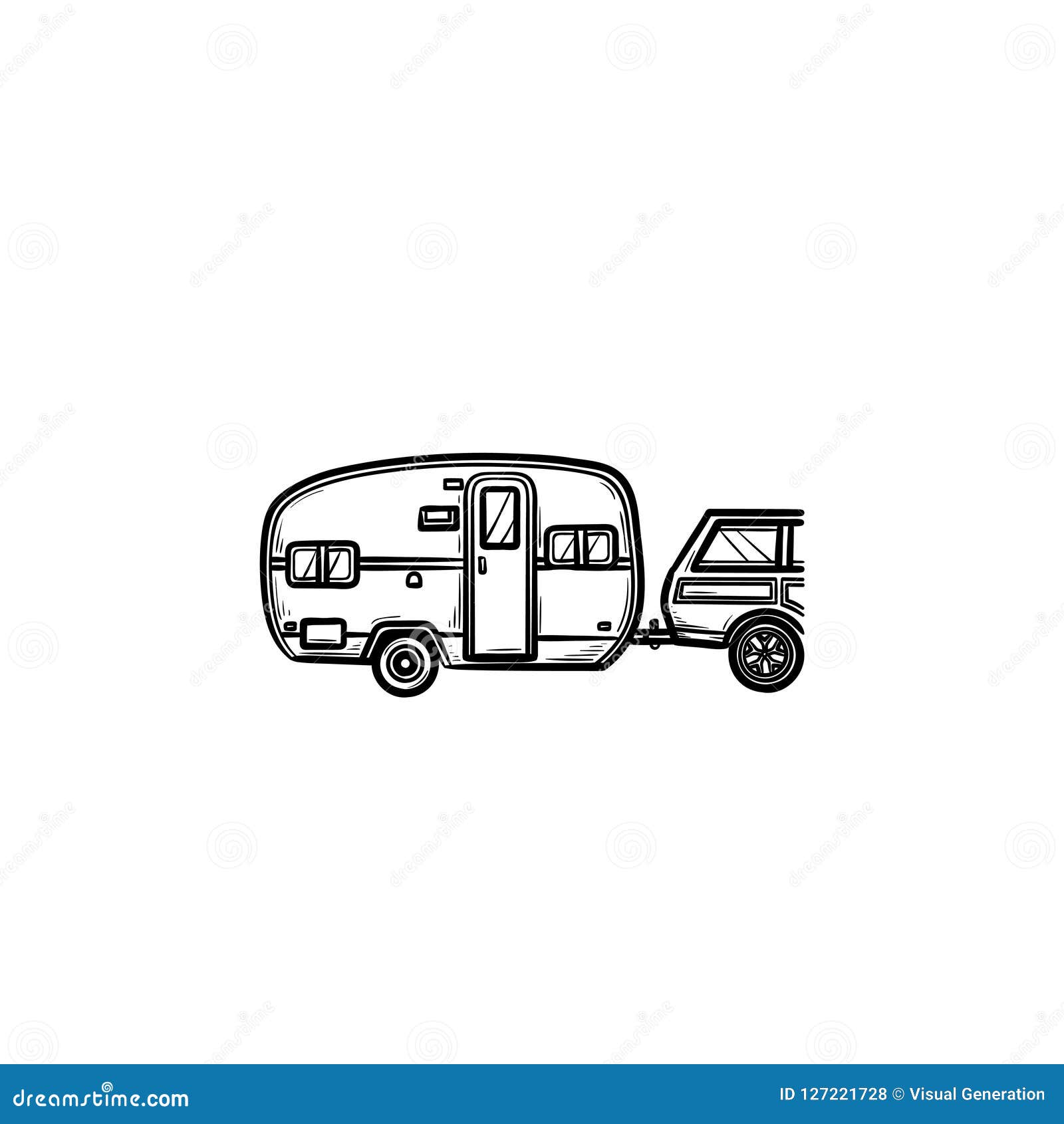 Camper Trip Hand Drawn Outline Doodle Icon. Stock Vector - Illustration ...