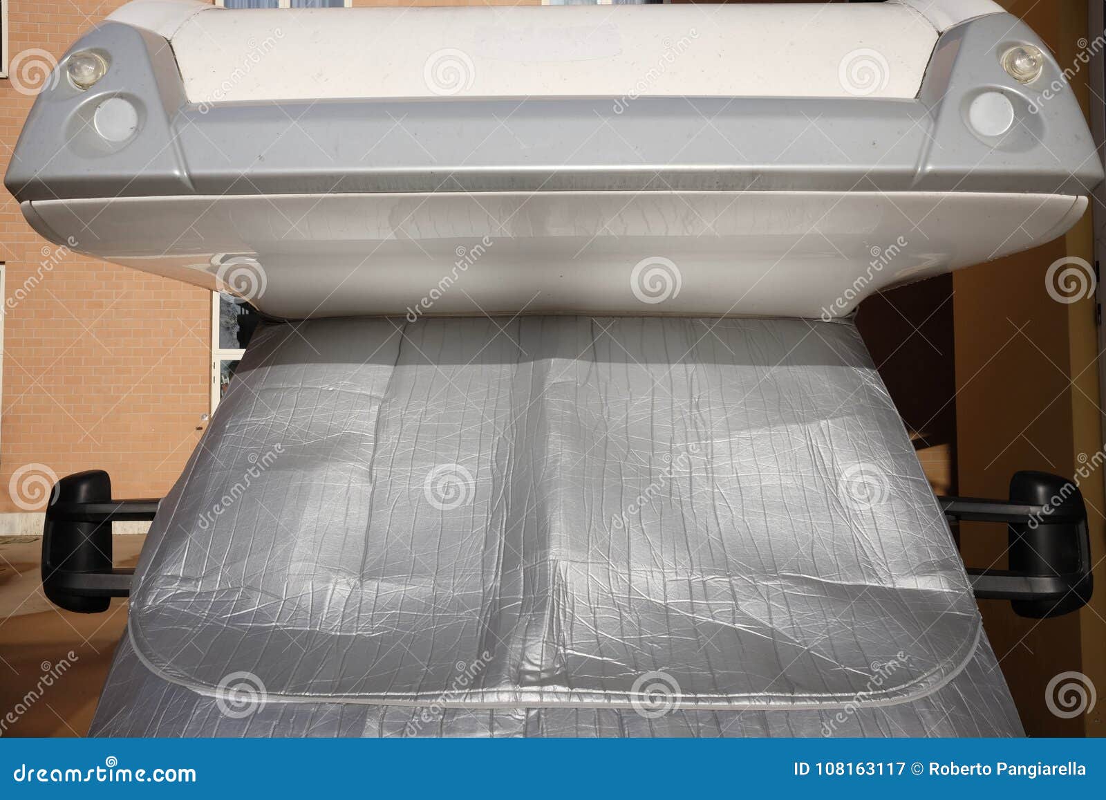 Camper with Windshield Cover Stock Image Image of isolated, parasol
