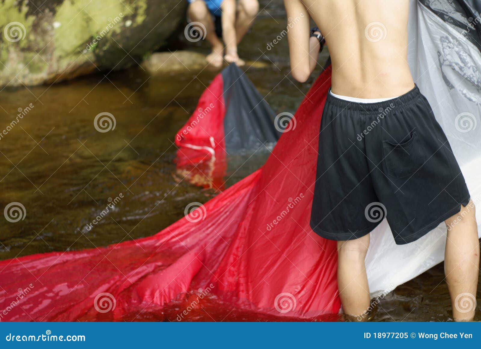 Campers Washing Tent in River Stock Image Image of recreation, cleaning 18977205