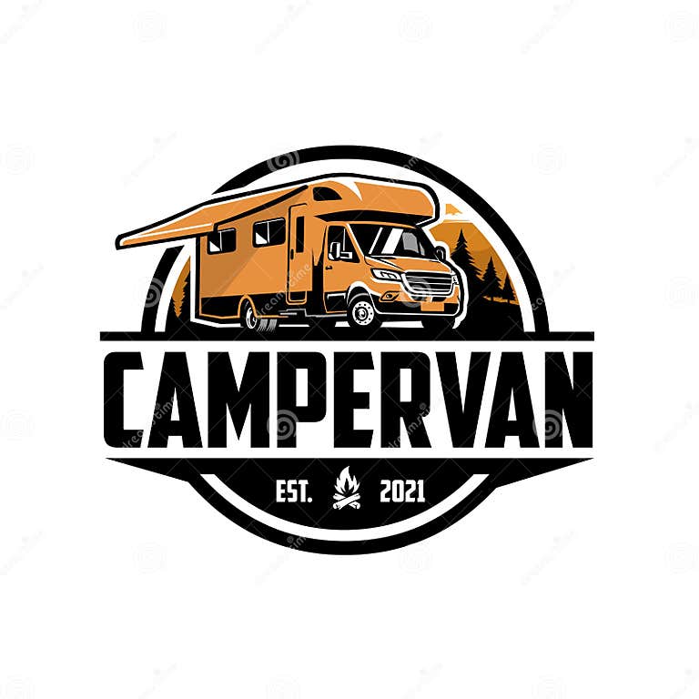 Campervan RV Motorhome Caravan Outdoor Circle Emblem Logo Stock Vector ...