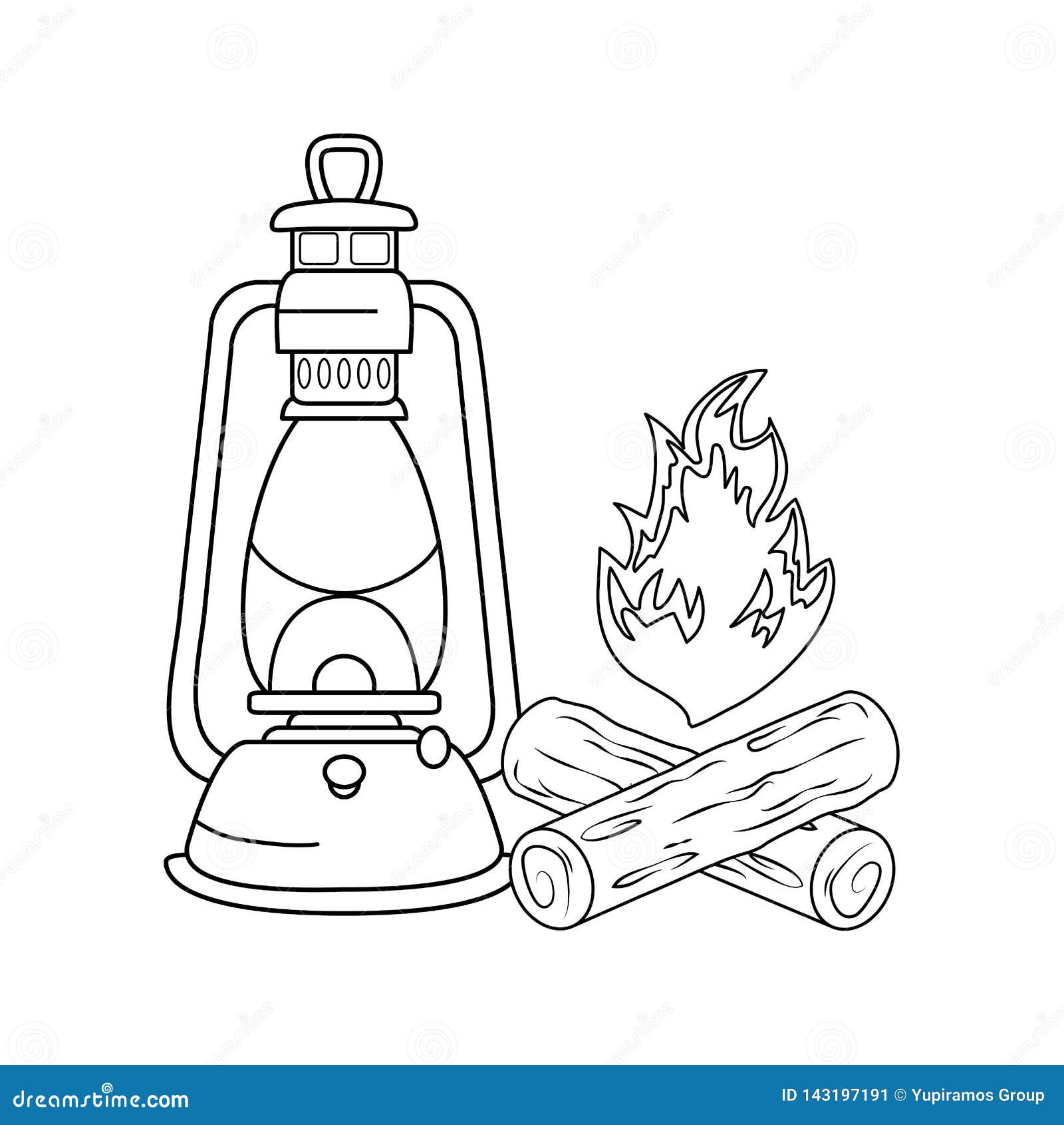 Campfire Camping and Kerosene Lantern Stock Vector - Illustration of