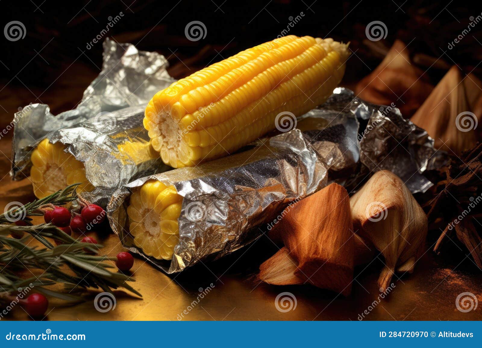 Campfire Corn on the Cob Wrapped in Aluminum Foil Stock Illustration