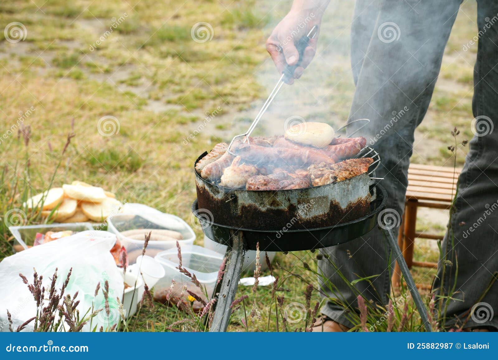 Campfire Fire Flames Grilling Steak on the BBQ Stock Image Image of