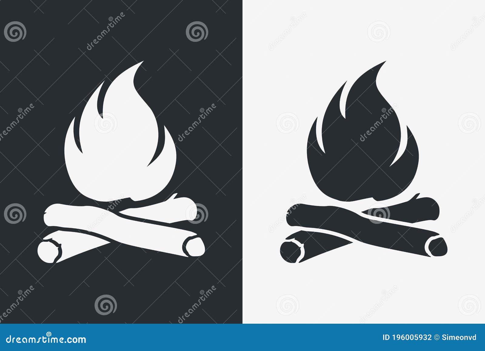 campfire silhouette.dagger silhouette on light and dark background.  bonfire and firewood. simple sign logo or tattoo