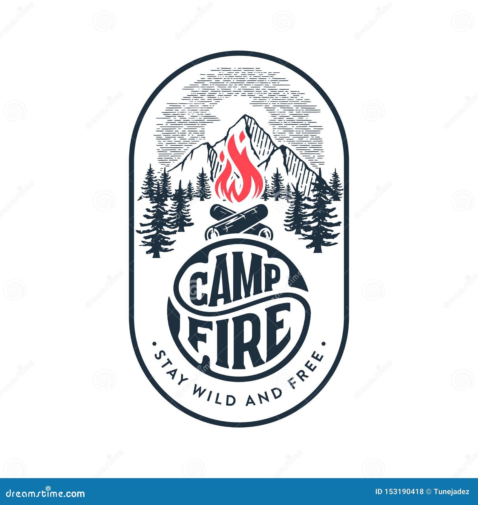 Campfire Stay Wild Oval White Vector Illustration. Stock Vector ...