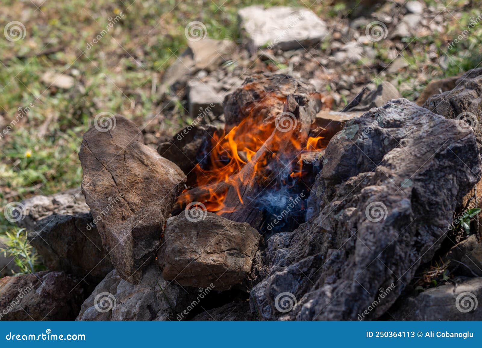 Campfire between Stones. Making a Fire in Nature Stock Image Image of