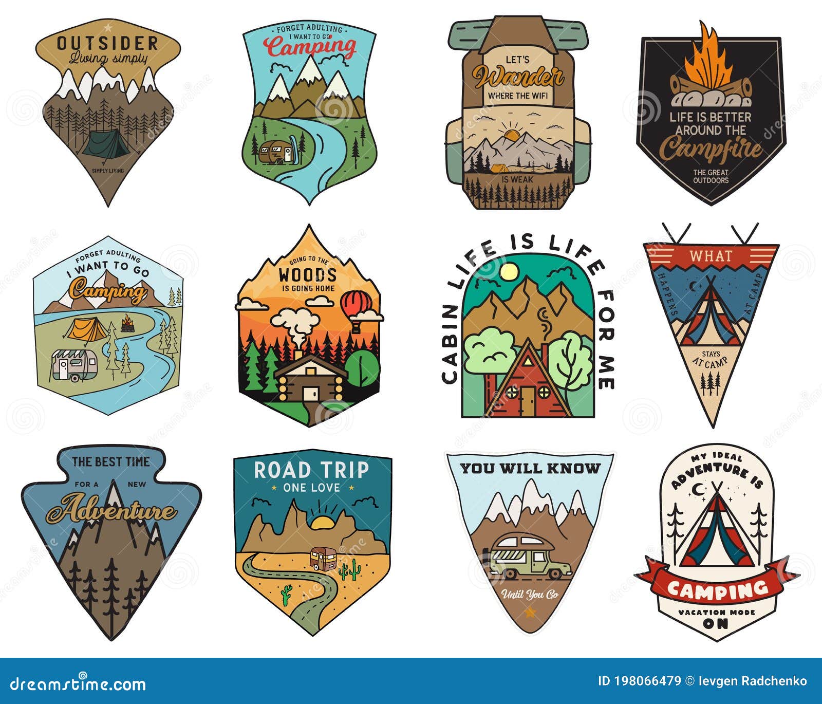 Download Camping Adventure Badges Logos Set, Vintage Travel Emblems ...