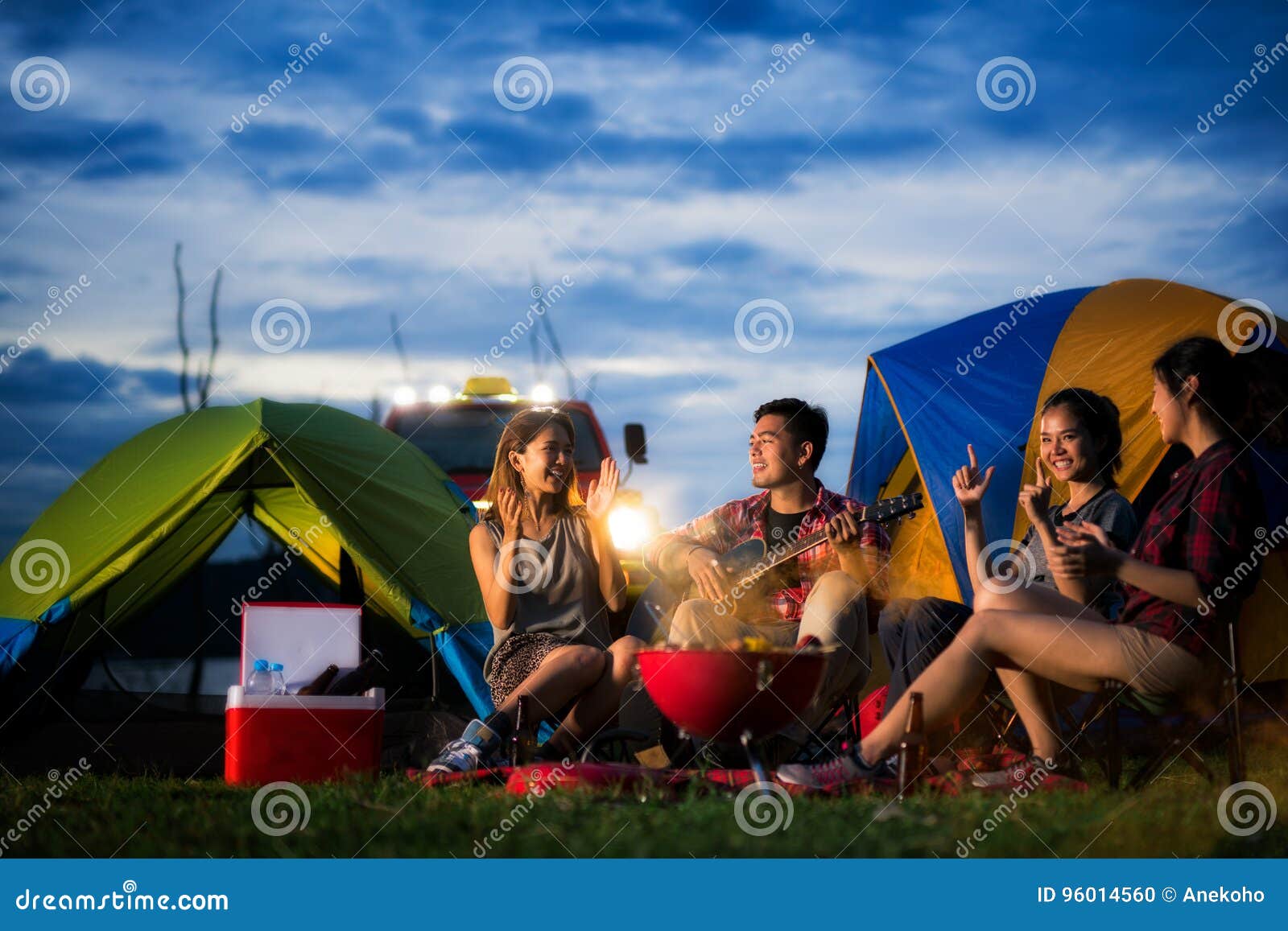 camping of asian man and women group