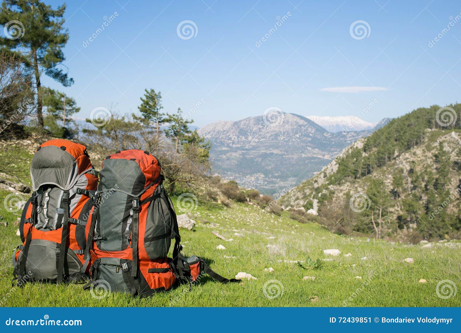 Camping with Backpacks in the Mountains. Stock Image Image of camping