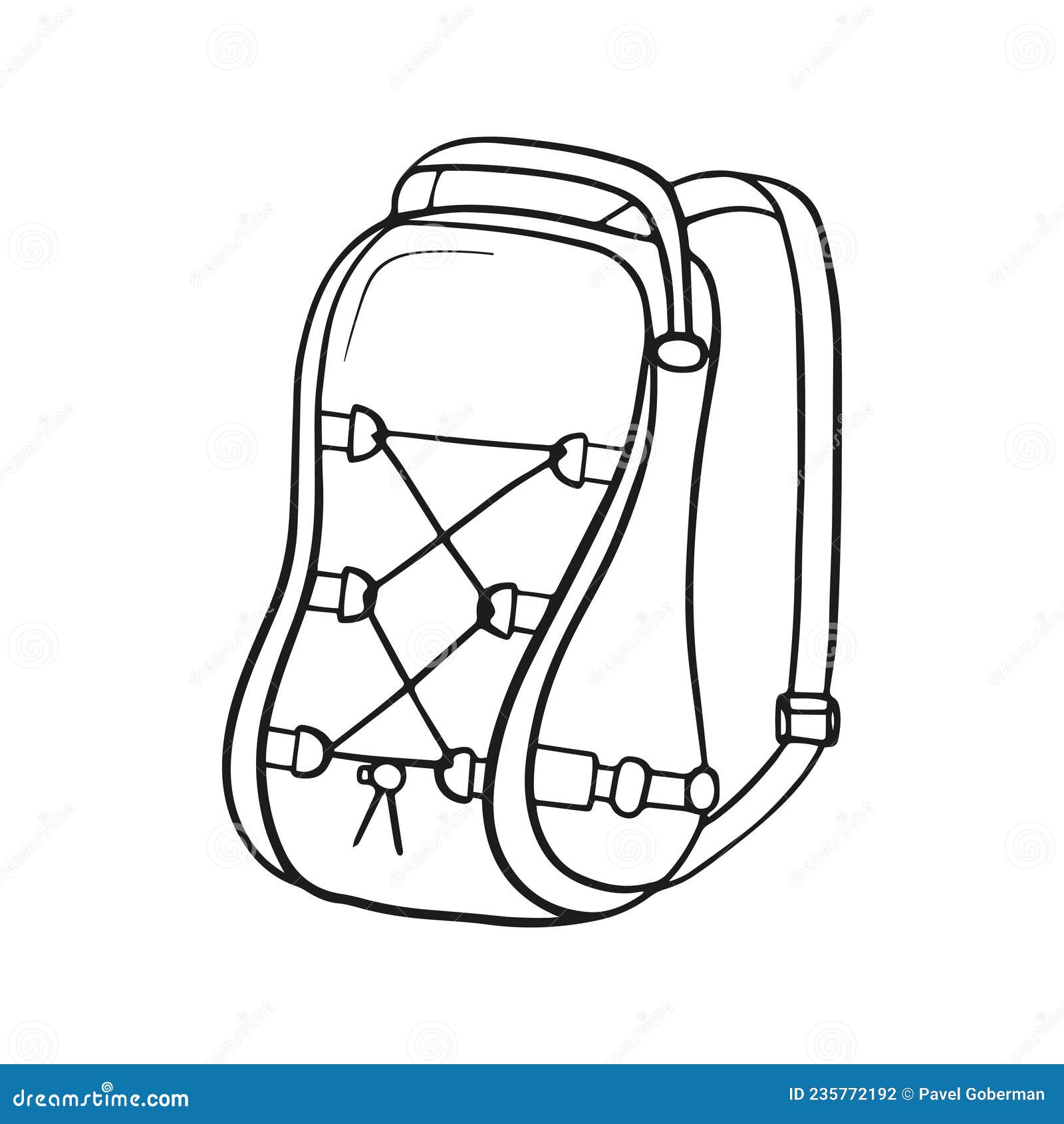 Camping Bag Outline Vector. Travel Backpack, Hiking Backpack Doodle ...